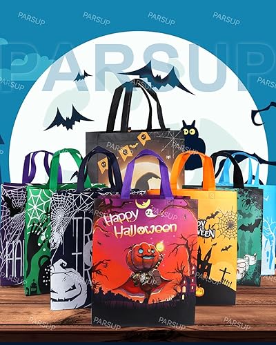 Miniatura 7 de PARSUP 8 bolsas de Halloween para dulce o truco, bolsas de Halloween con asas, bolsas de regalo, bolsas de Halloween no tejidas para envolver