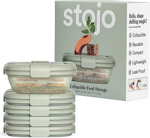 Miniatura 26 de STOJO Caja de sándwiches plegable – 24 onzas, recipiente reutilizable de almacenamiento de alimentos, cuenco de silicona para alimentos Aguamarina