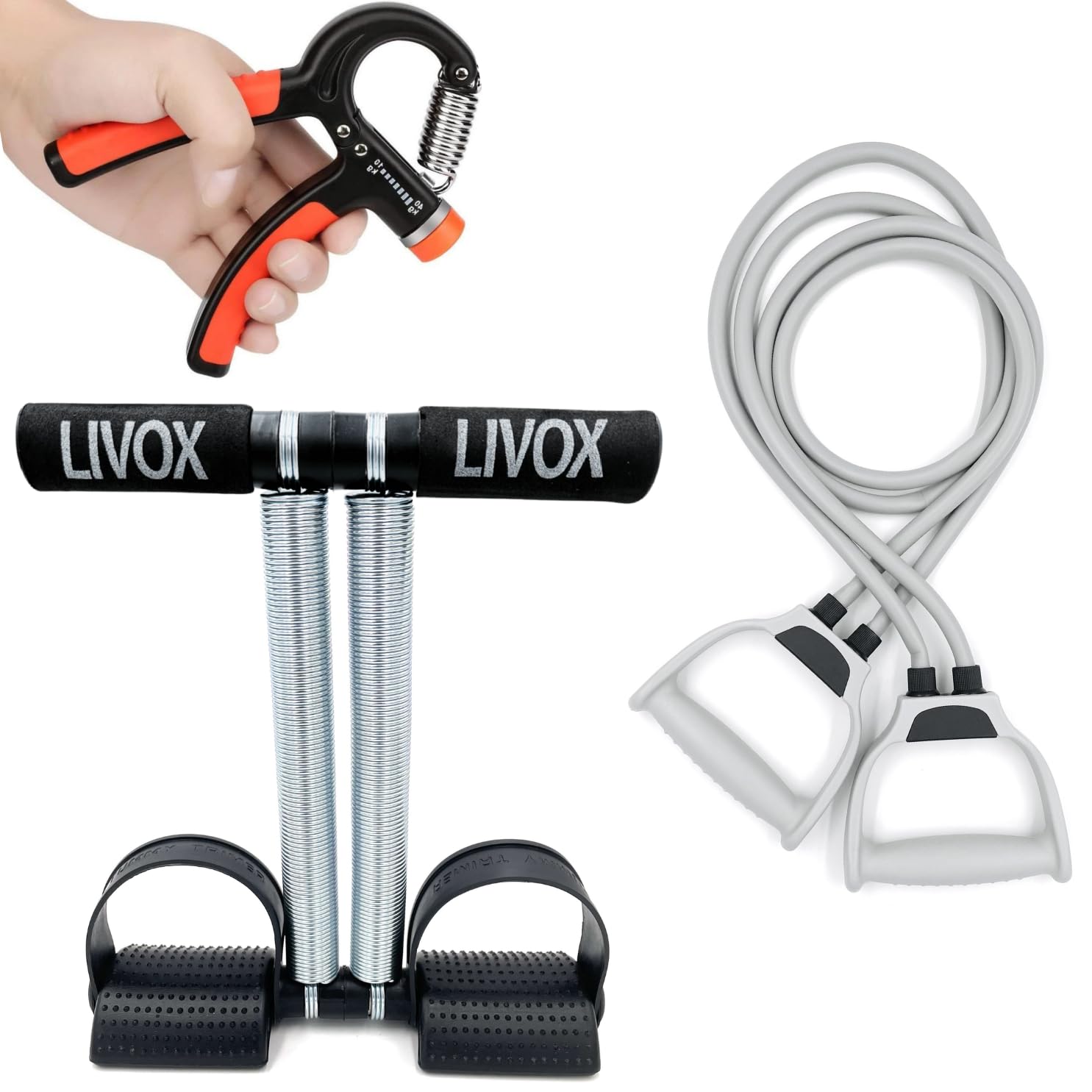 Livox Gym Exercise Equipment Home Workout Combo Set for Men and Women, Pack of 3 – (Tummy Trimmer, Dual Toning Tube Band, and R-Hand Grip)-image-45