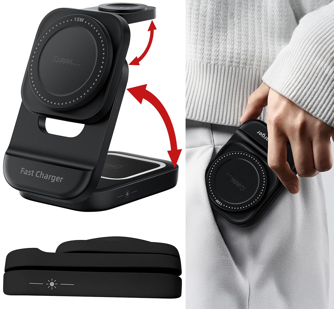 Callstel stazione di ricarica 3in1: set da 4 Stazione di ricarica 3in1 MagSafe, pieghevole, per iPhone, Apple Watch e AirPods (compatibile con MagSafe, wireless per iPhone Apple)