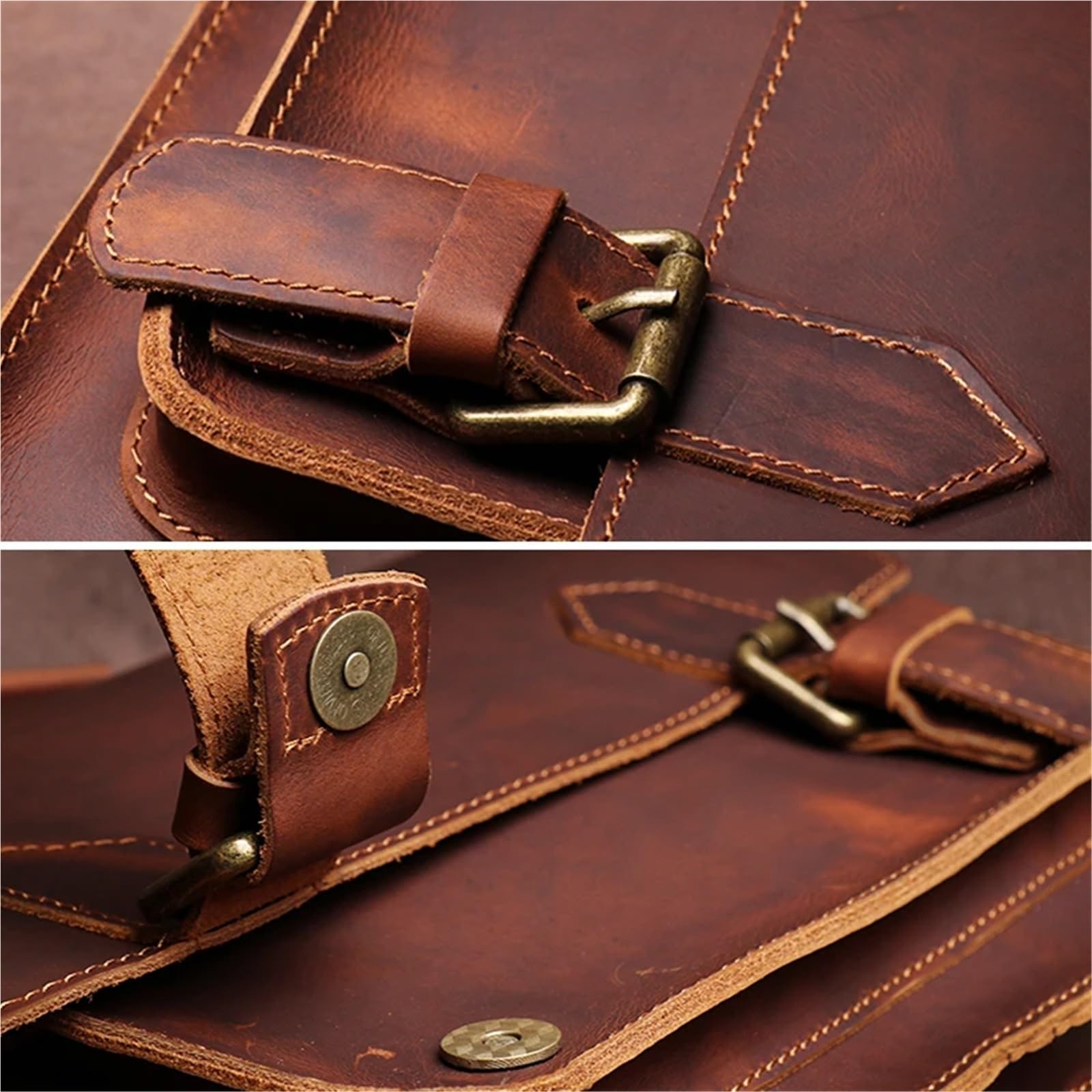 Bolsos de mensajero retro cuero auténtico for hombre y mujer, bolso hombro piel vaca natural, cruzado informal, bolsos Cambridge lujo Para Negocio Colegio Trabajo Café