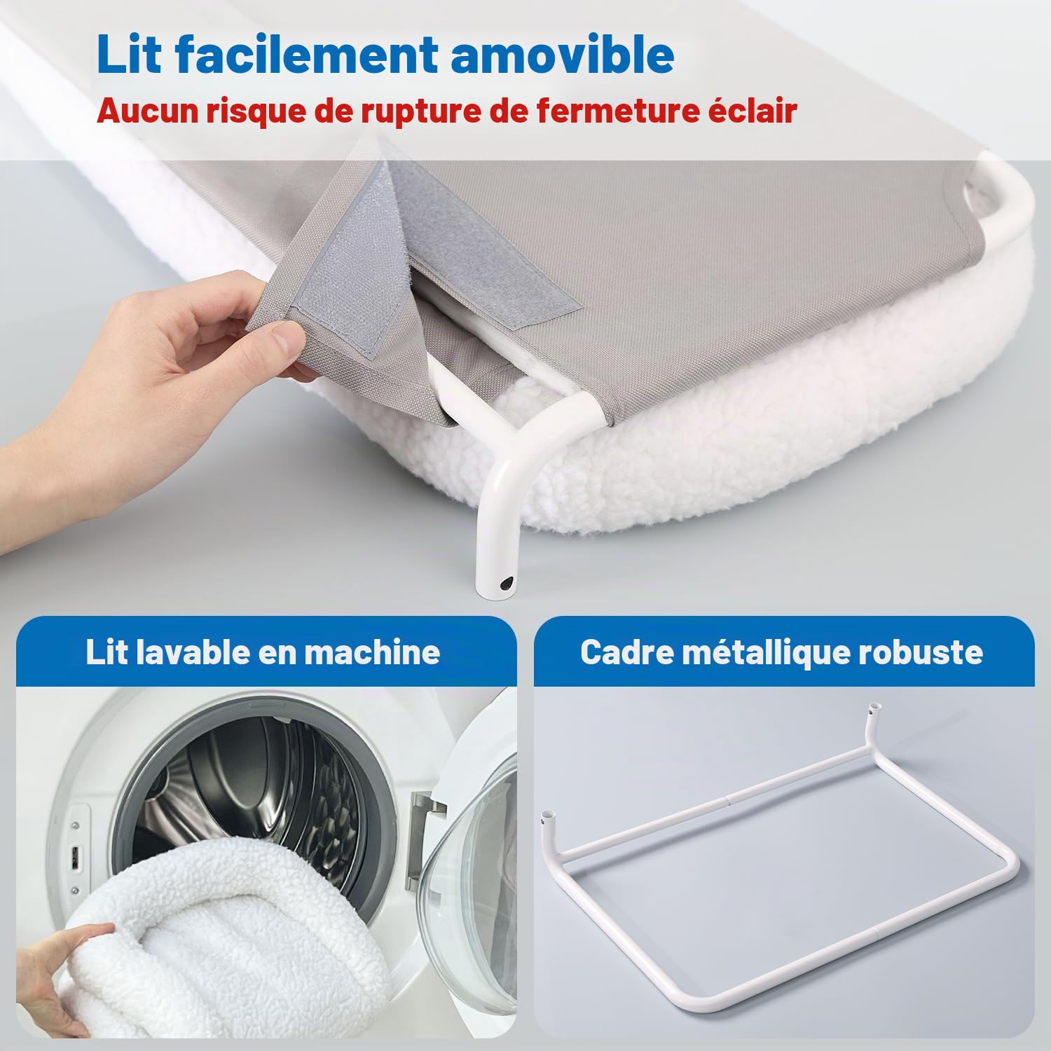 Zakkart Hamac Pliable pour fenêtre – sans Fil, Lavable en Machine, Cadre en métal Robuste et Supports ABS – Perchoir de fenêtre pour Chats et Chatons de Grande Taille (traversin Blanc, Taille L)