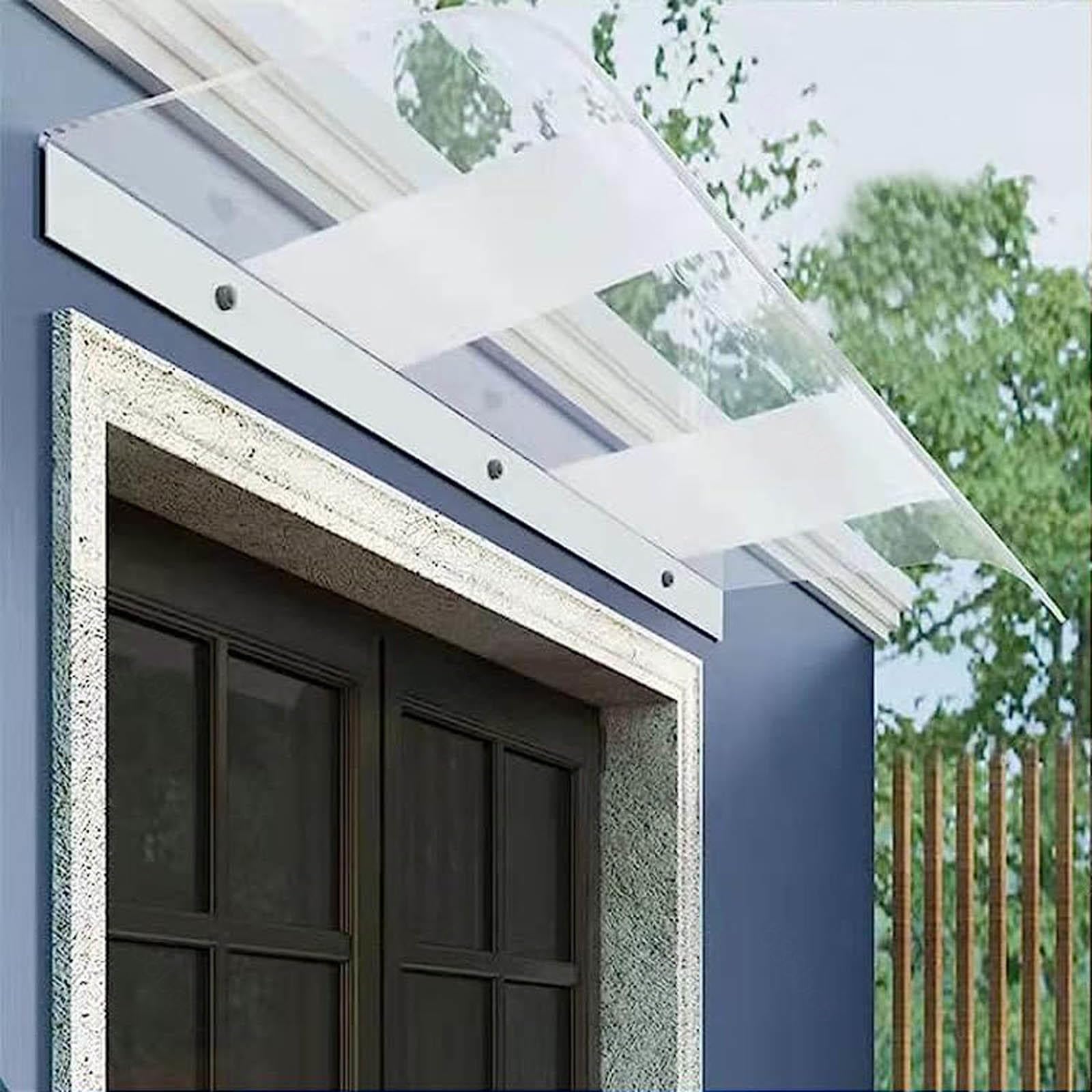 Zewnętrzne drzwi wejściowe, na patio, osłona przeciwsłoneczna, zadaszenie przy wejściu, 50 x 90 cm, ochrona przed promieniowaniem UV, deszcz, śnieg, poliwęglan, szerokie drzwi, do domu lub firmy,