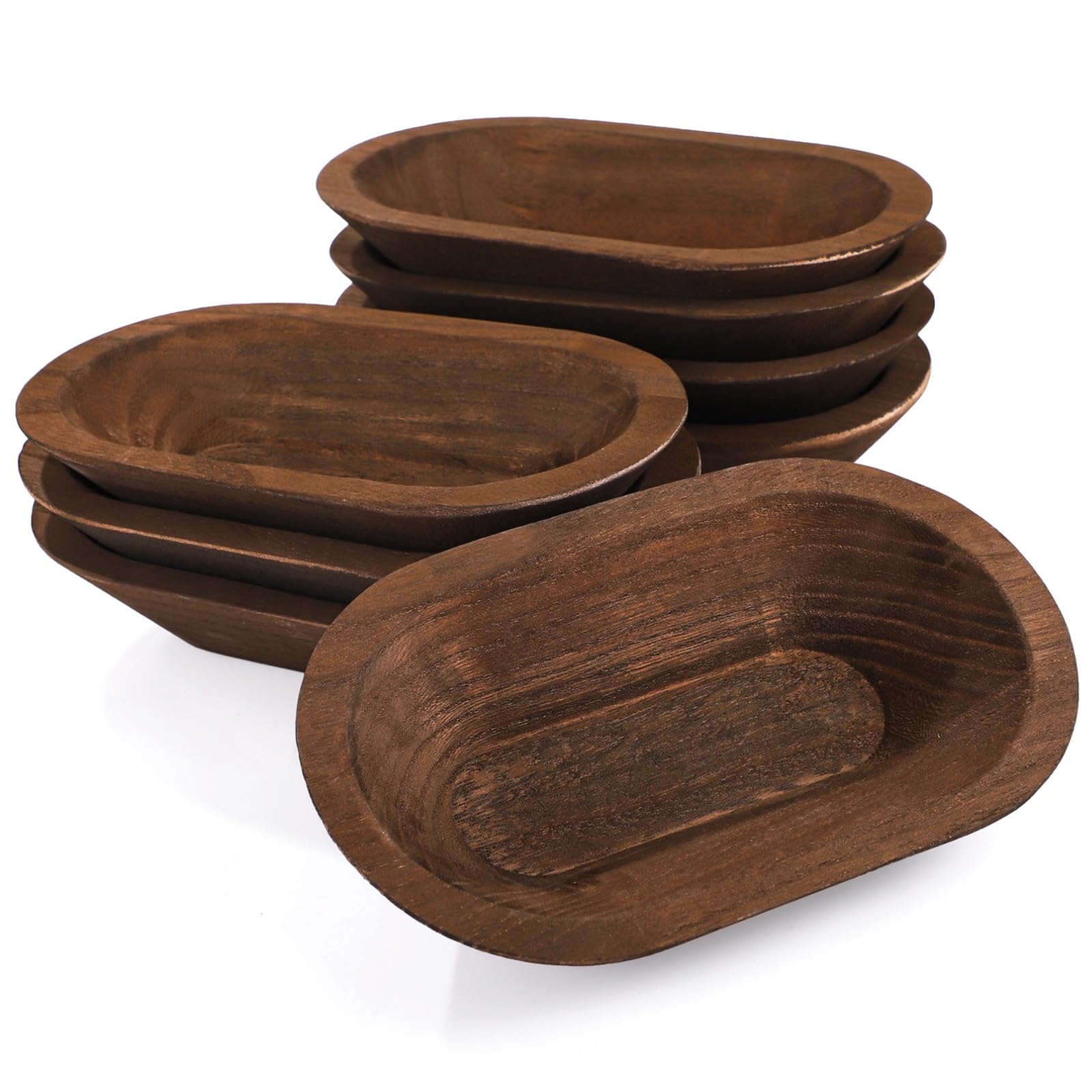 8 ciotole in legno per impasto, ciotole decorative in legno ovali rustiche per uso domestico, finitura liscia marrone scuro per, servire cibo e decorazione della fattoria