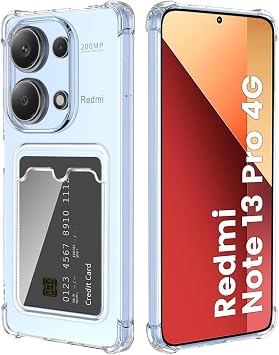 Shock Absorbing Transparent Silicone Case with Card Holder Compatible with Xiaomi Redmi Note 13 Pro 4G Cover