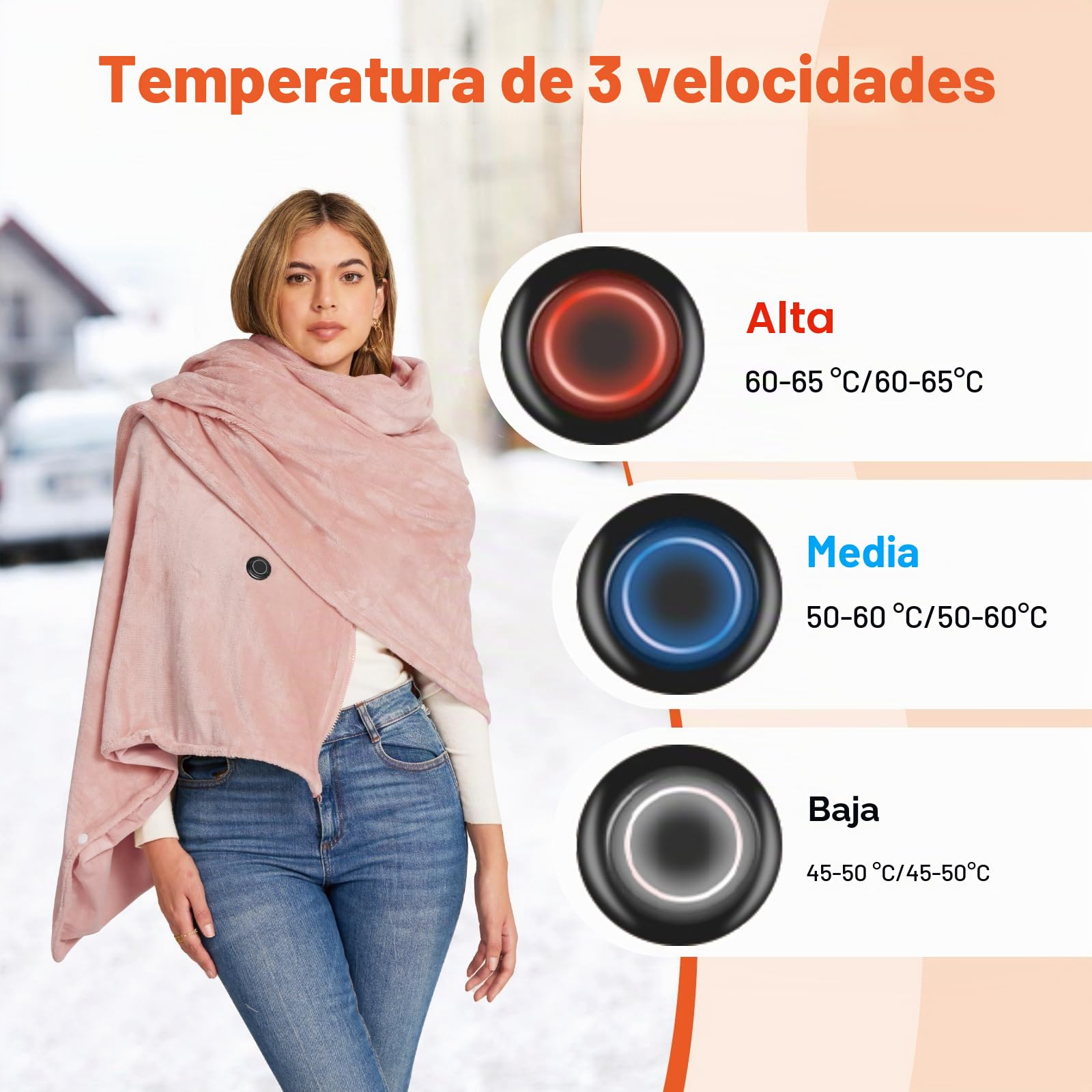 Manta Eléctrica Inalámbrica con 10000mAh Batería, 160x90cm Manta Térmica USB de Franela para Exteriores, Camping, Hogar, Oficina, Sofá, 3 Niveles de Calor, 6 Zonas de Calor, Lavable(Rosa)