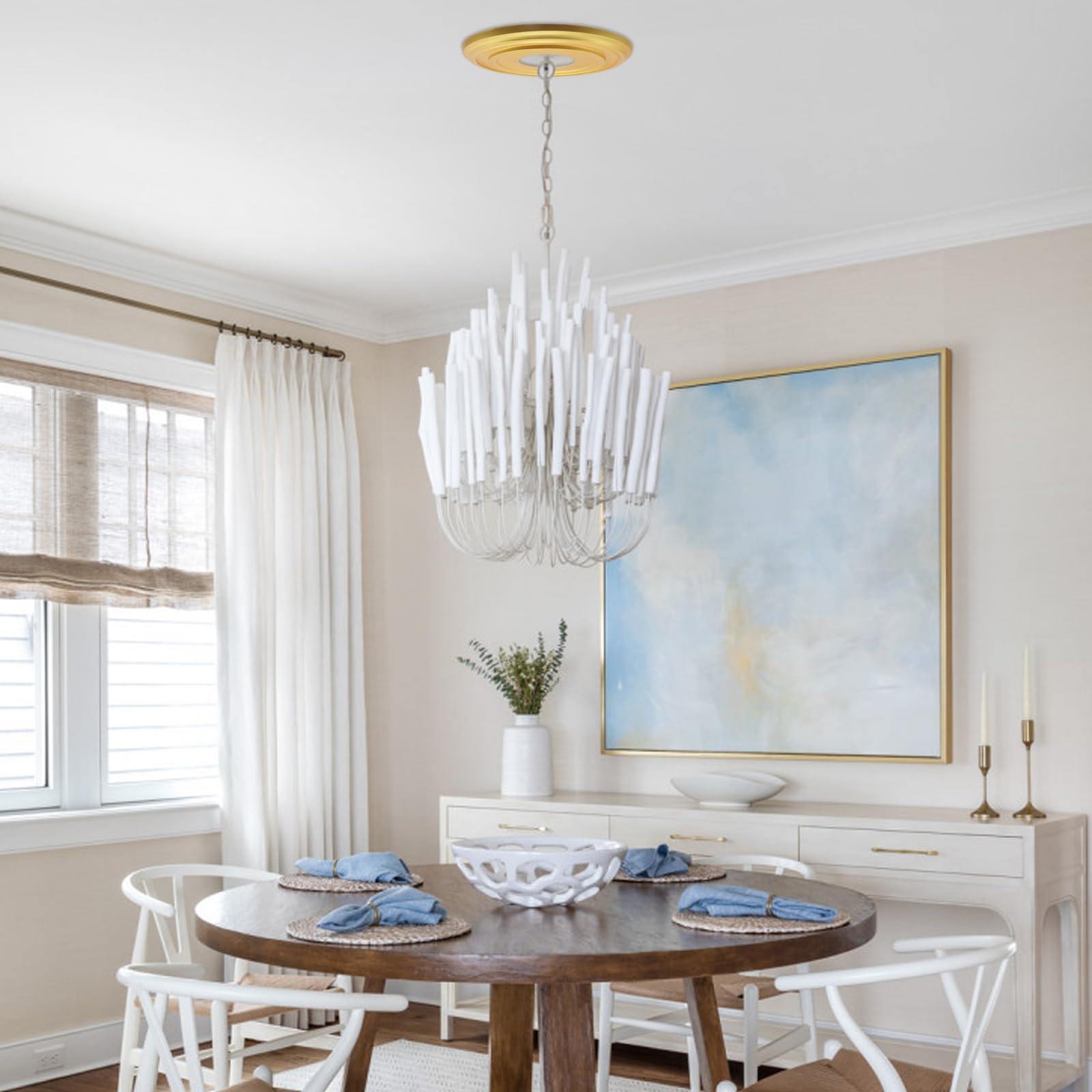 ELFCAB 2 Pcs Vintage Carved Flower Ceiling Medallion For Light Fixtures