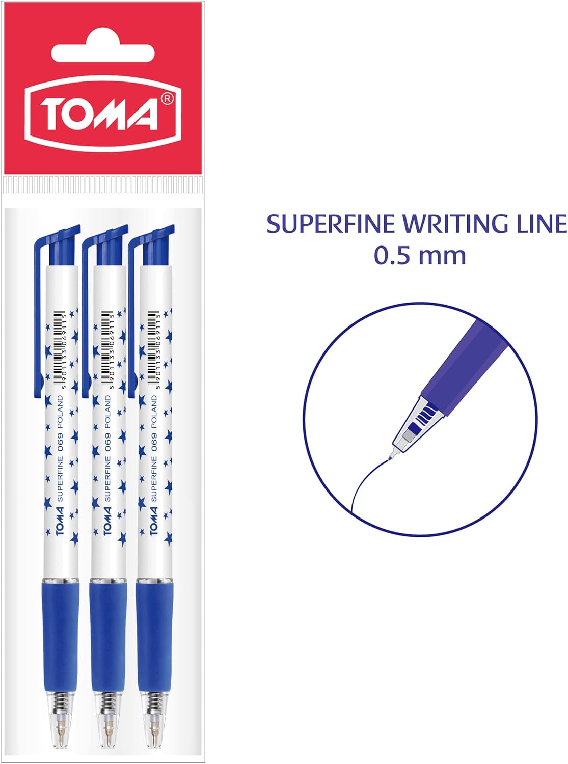 Ballpoint Pen Set - Hand Lettering Pens - Classic Pen with Fineliner Features - Automatic Pens with Thin Tip - Office Supplies Set - 3 Pieces