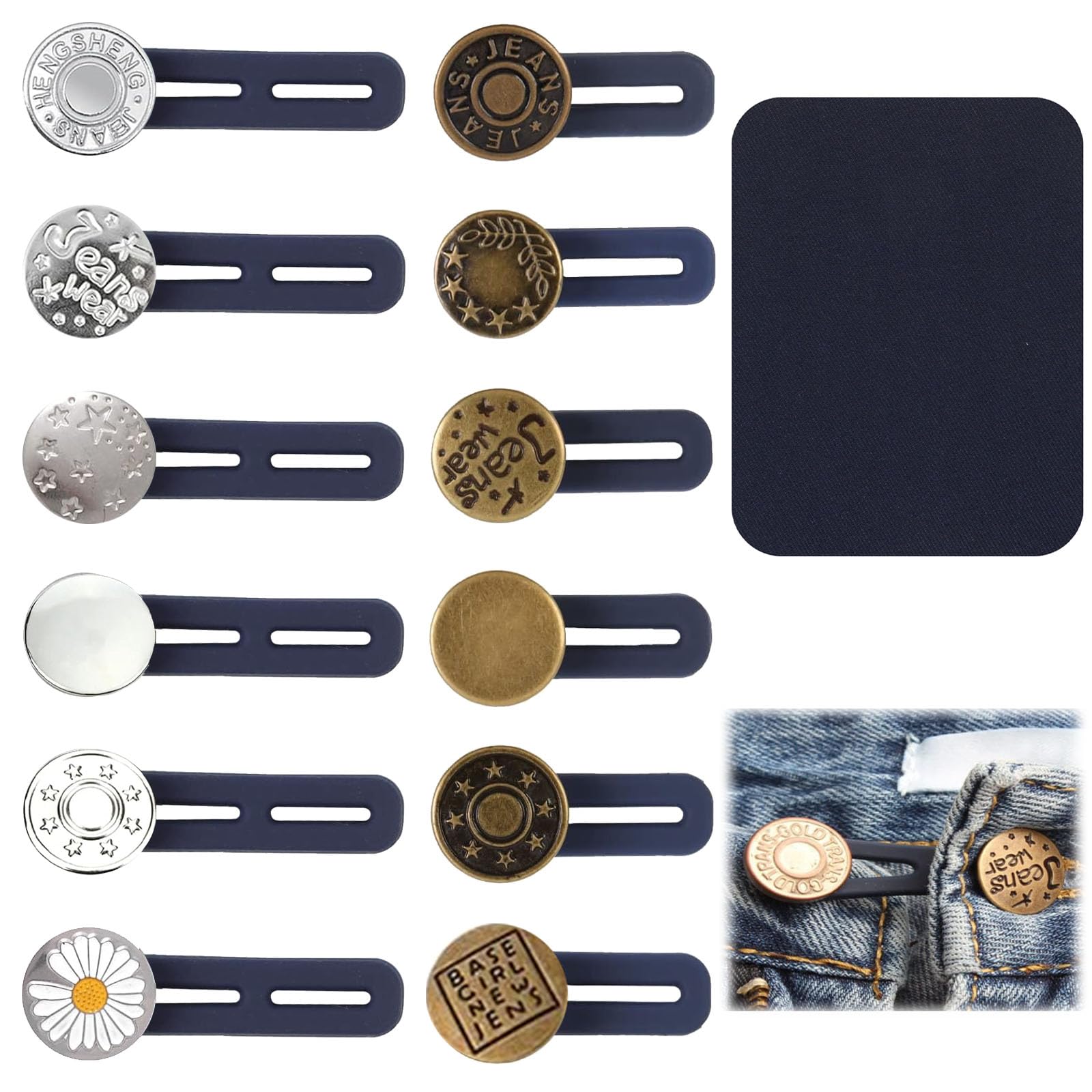 Extenseur De Bouton élastique Pour Jeans – 6 Pièces – Élastique Caoutchouc Sans Couture