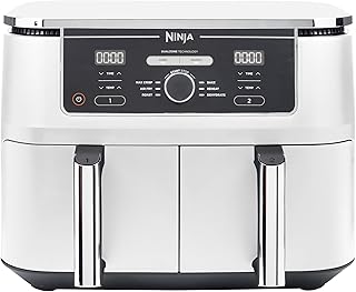 Ninja Foodi MAX Dual Zone Air Fryer, 2 Tiroirs, 9,5L, 6-en-1, Sans Huile, Air Fry, Croustillant Max, Rôtir, Cuire, Déshydrater, 8 Portions, Paniers Antiadhésifs Vont Au Lave-Vaisselle, Blanc AF400EUWH
