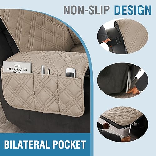 Miniatura 6 de Funda de sofá reclinable 100% impermeable, funda acolchada de 5 capas para sofá, protector de muebles para mascotas, niños, perros (pardo, sillón