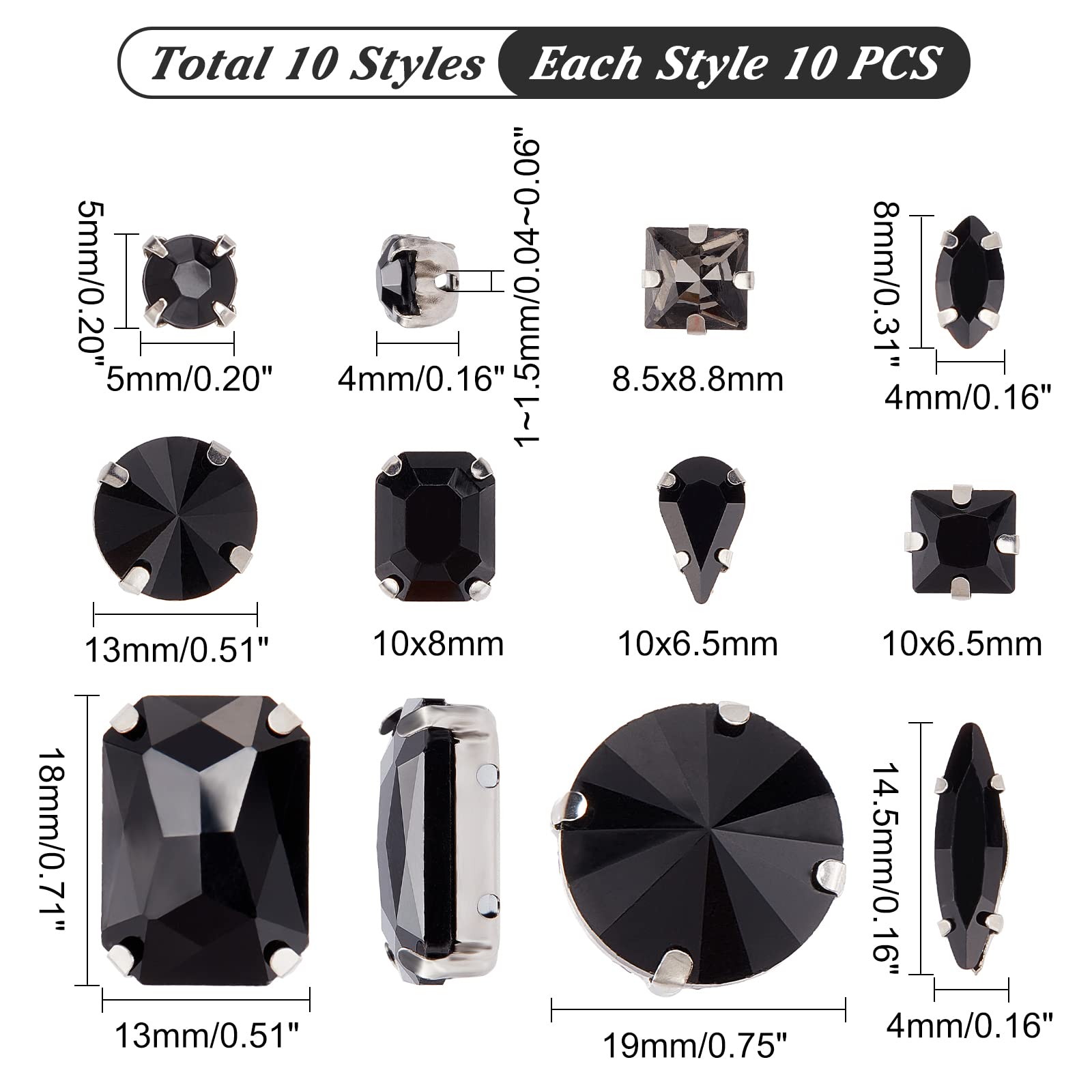 PH PandaHall 100pcs 10 Styles Sew On Rhinestones Flatback Diamonds with Claw for Costume Shoes Decoration Gems Crystal Buttons for Jewelry Making DIY Crafts Home Party Dector - Image 2