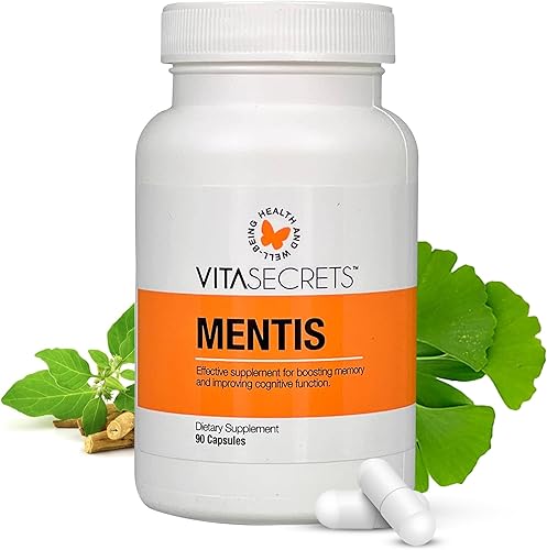 Vitasecrets Mentis Suplemento de apoyo a la memoria y la cognición, concentración, claridad, mejora cognitiva, vitaminas B6, B12, Ashwaganda, Gingko