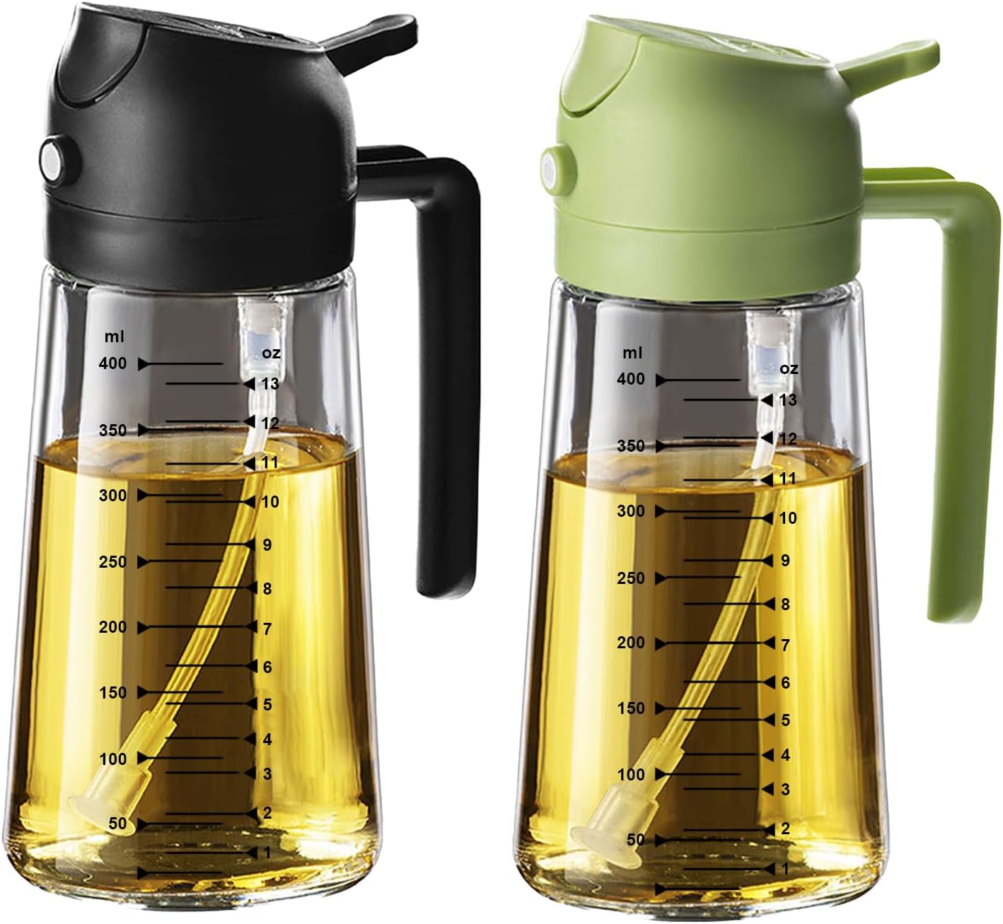 TrendPlain 470ml Olive Oil Spray Bottle for Kitchen Gadgets - 2 in 1 Olive Oil Dispenser Bottle and Air Fryer Accessories for Cooking, Salad and BBQ - Black & Green