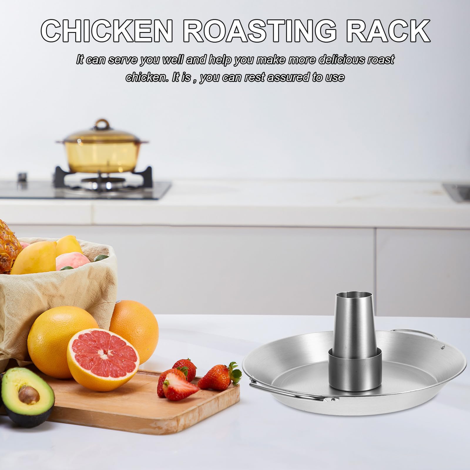 POPETPOP Bandeja para Asar Pollo, Soporte para Asar Pavos de Acero Inoxidable, Plata, para Pollo y Pavo, Colocación Estable y Fácil de Transportar