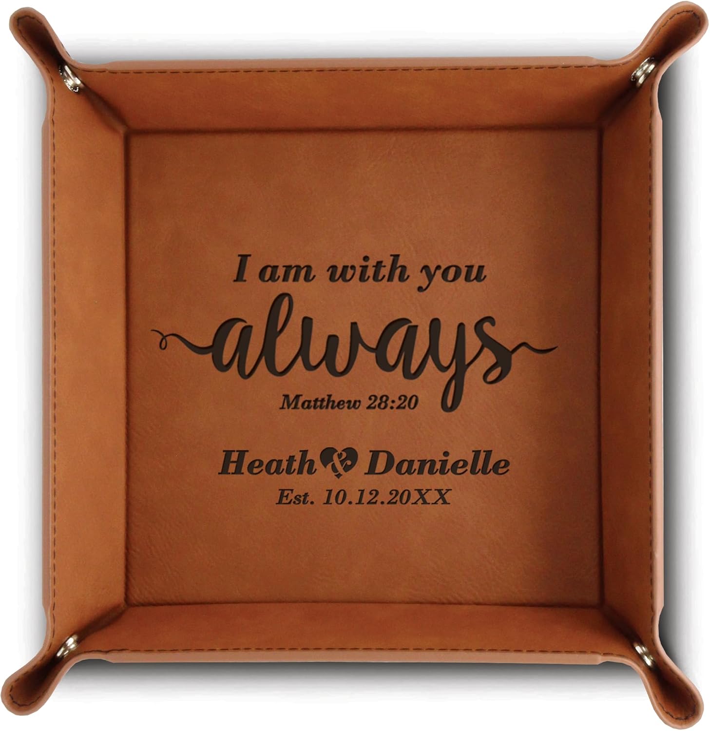 BELLA BUSTA-I am with you always (Matthew 28:20)-Engraved Leather Valet Tray-Christmas Gift (Rawhide)