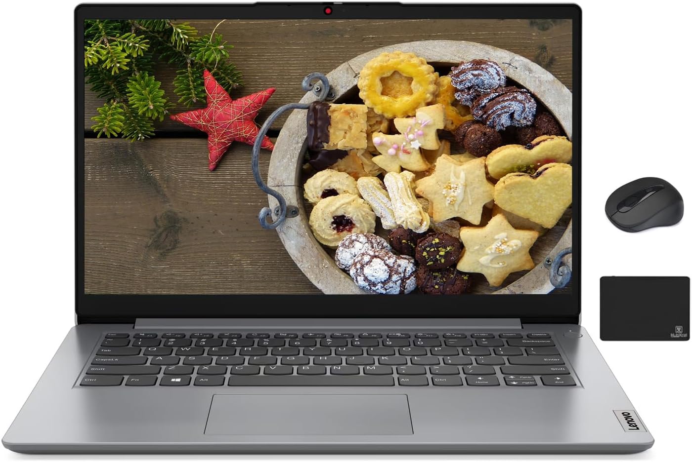 Lenovo IdeaPad 14 inch HD Display Laptop, Intel Celeron N4500 Processor, 8GB RAM, 128GB eMMC + 512GB SSD, Intel UHD Graphics, One-Year Microsoft 365, Windows 11 S, Cloud Grey, EAT Mouse Accessories