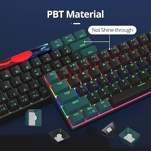 Miniatura 2 de Teclado mecánico compacto 65% para juegos, interruptores rojos lineales retroiluminados con LED, mini teclado con cable para computadora portátil de