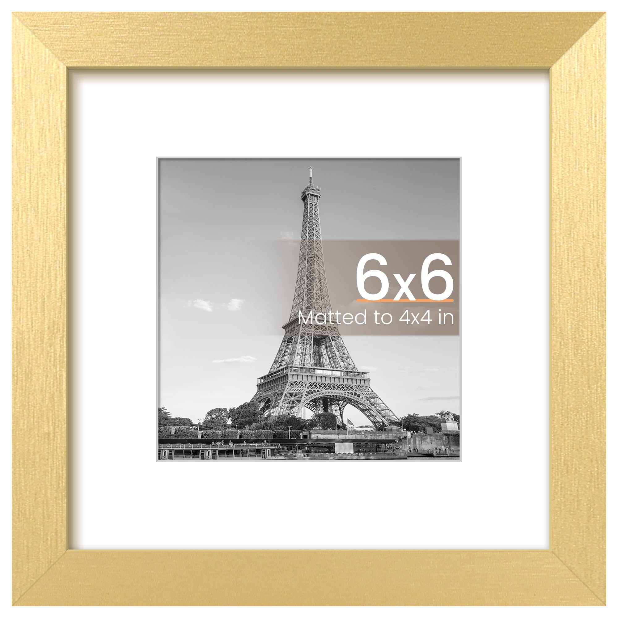 upsimples 6x6 Picture Frame, Wall Decor Photo Frames, Gold 1 Pack | 4x4 Square Frame with Mat for Gallery Wall, Family, Wedding, Baby, Dog, Dorm, Christmas