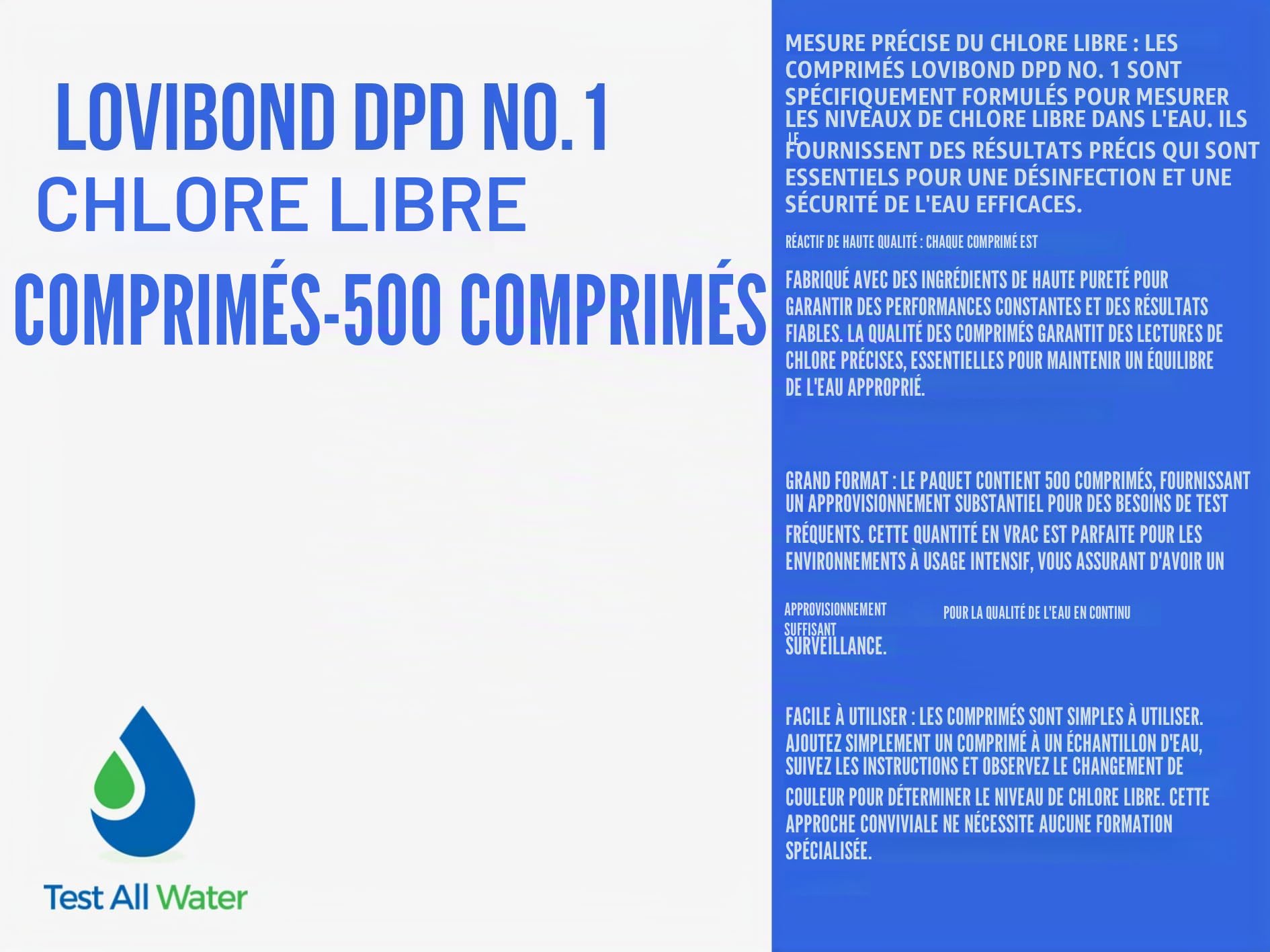 Lovibond – DPD No. 1 photomètre 500 tablettes test chlorine