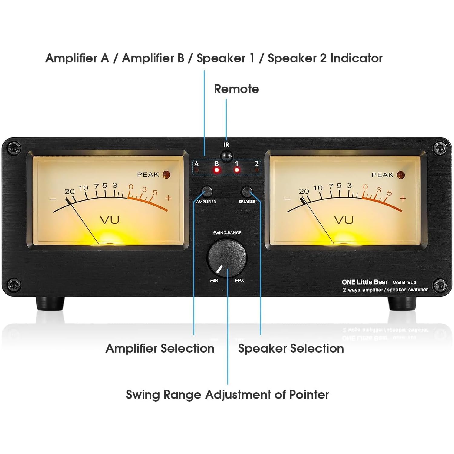 Commutatore Amplificatore/altoparlante VU3, Doppio VU Meter Analogico, 2 Set Di Uscite Di Commutazione Audio, 4 Livelli Di Retroilluminazione Regolabili, Distributore Audio, Decorazione Dinamica