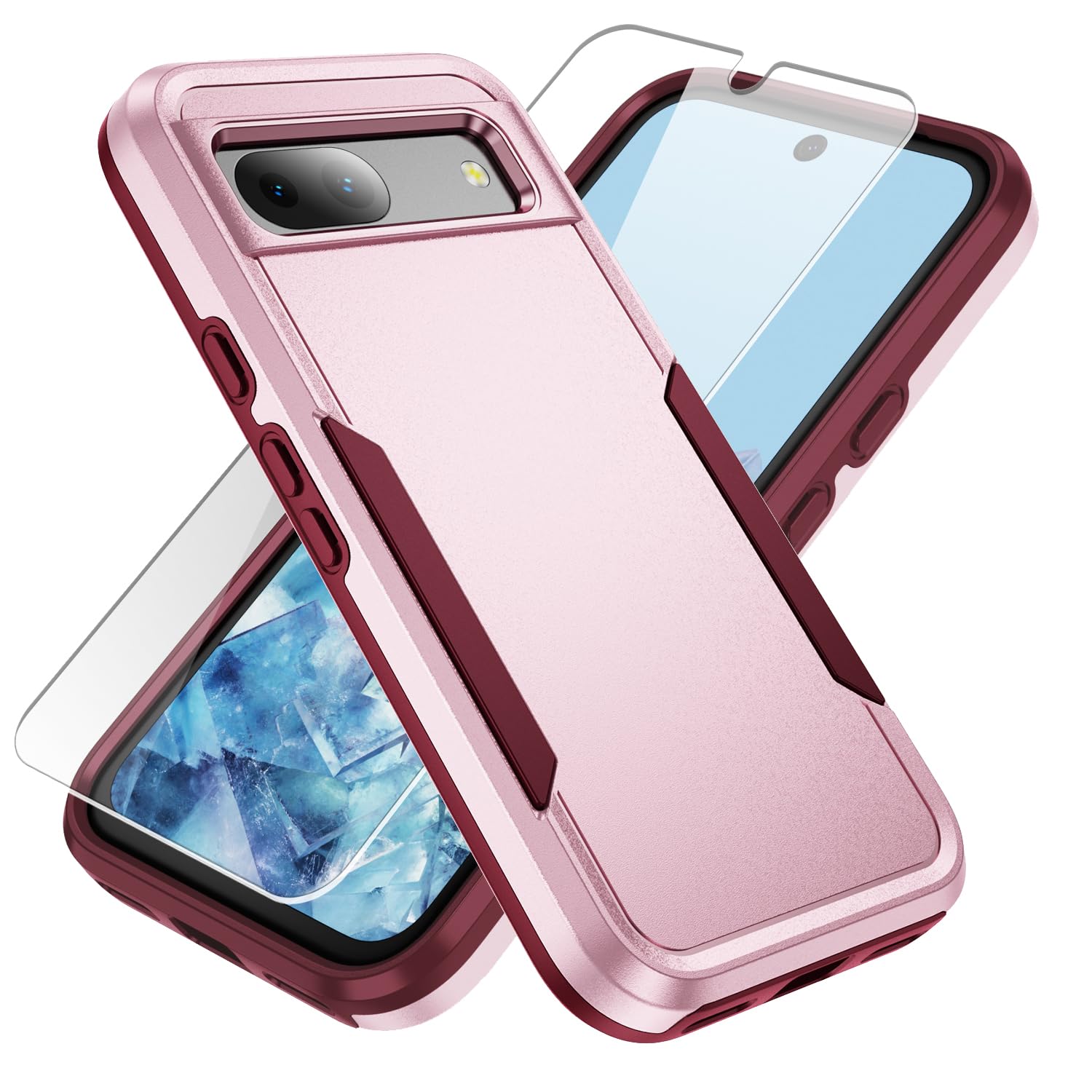 for Pixel 8a Case, with HD Screen Protector [Military Grade Drop Tested] Heavy-Duty Tough Rugged Shockproof Protective Case for Google Pixel 8a, Pink