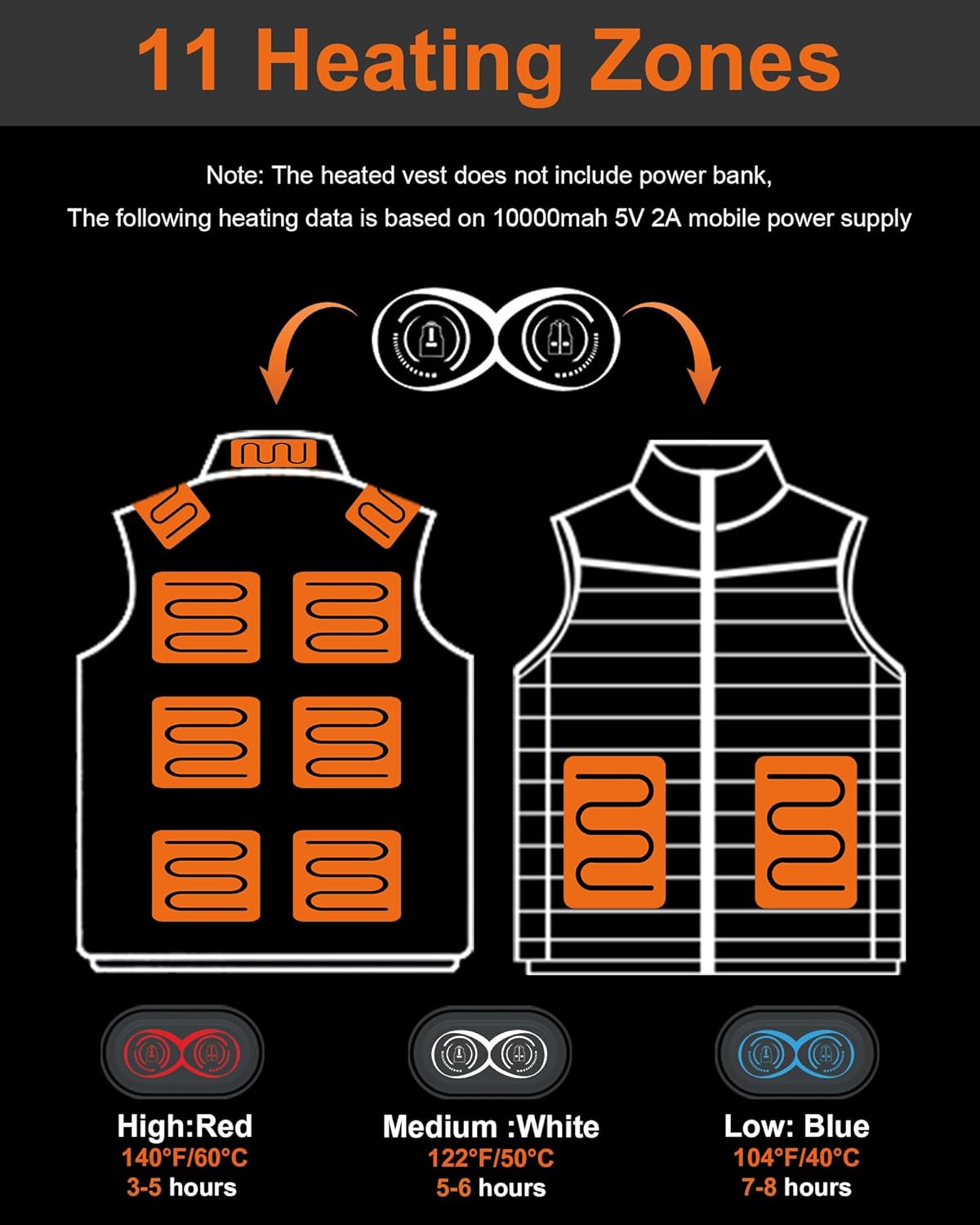 Gokozy Heated Vest for Men,11 Heating Zone Warm Lightweight Heated Jacket Electric Heated Motorcycle Vest No Include Battery - Image 6