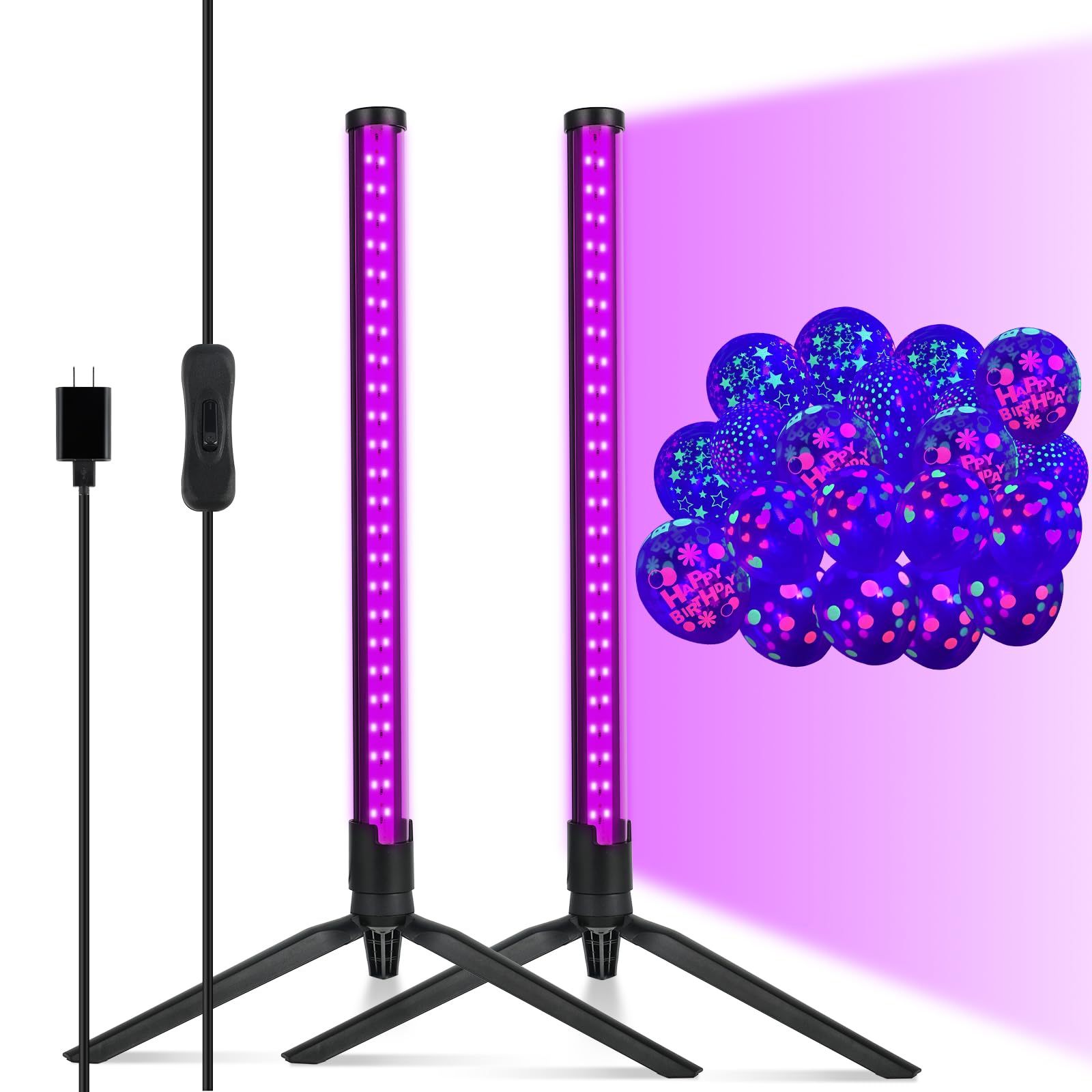 2 Pack Black Light Bar, 50 LEDs, 395nm Table Blacklight Fixture, UV Light Bar for Room?Handheld Black Lights with Plug for Glow Party, Halloween, Body Paint, Fluorescent Poster