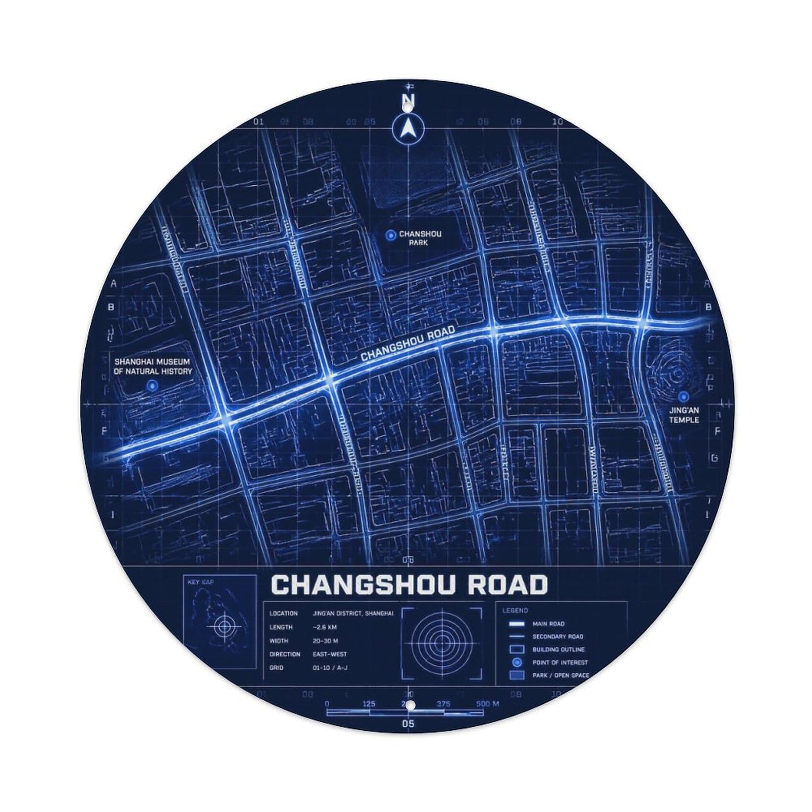 Okngb Style Changshou Road Shanghai Contour Lines Landmark Route Metal Tin Sign Plaque Wall Decor For Cafe, Man Cave, Club Bar, Office, Home Garden Round Metal Poster 8X8inch