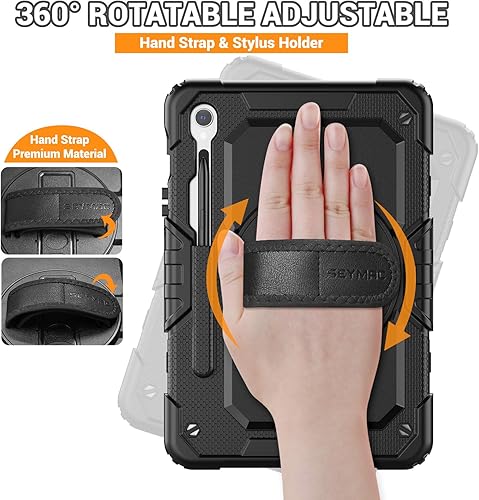 Miniatura 3 de SEYMAC Funda para Samsung Galaxy Tab S9 FE 5G 2023, resistente a prueba de golpes, con protector de pantalla, soporte giratorio, correa de mano y