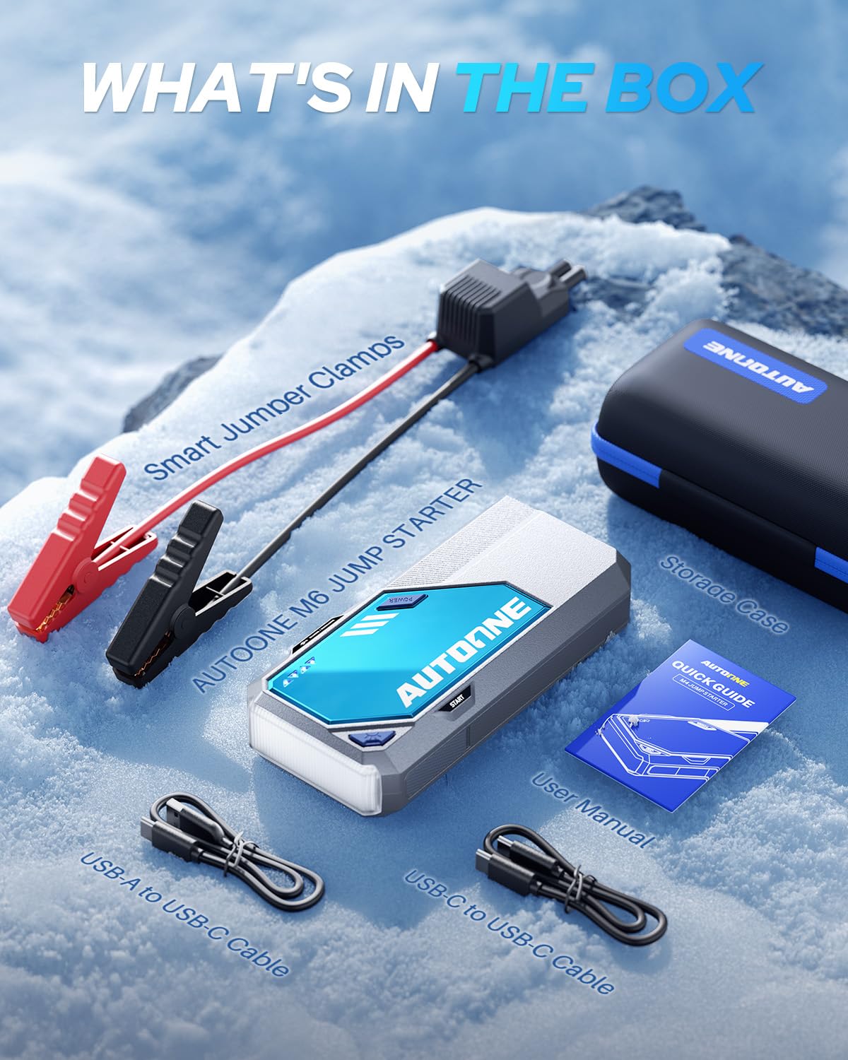 AUTOONE 9500A Car Jump Starter 12V Car Battery Jumper Starter Portable (All Gas/All Diesel) 168W DC Jump Box for Car Battery with Built-in Booster, Type-C Fast Charge & Jumper Cables Jump Pack