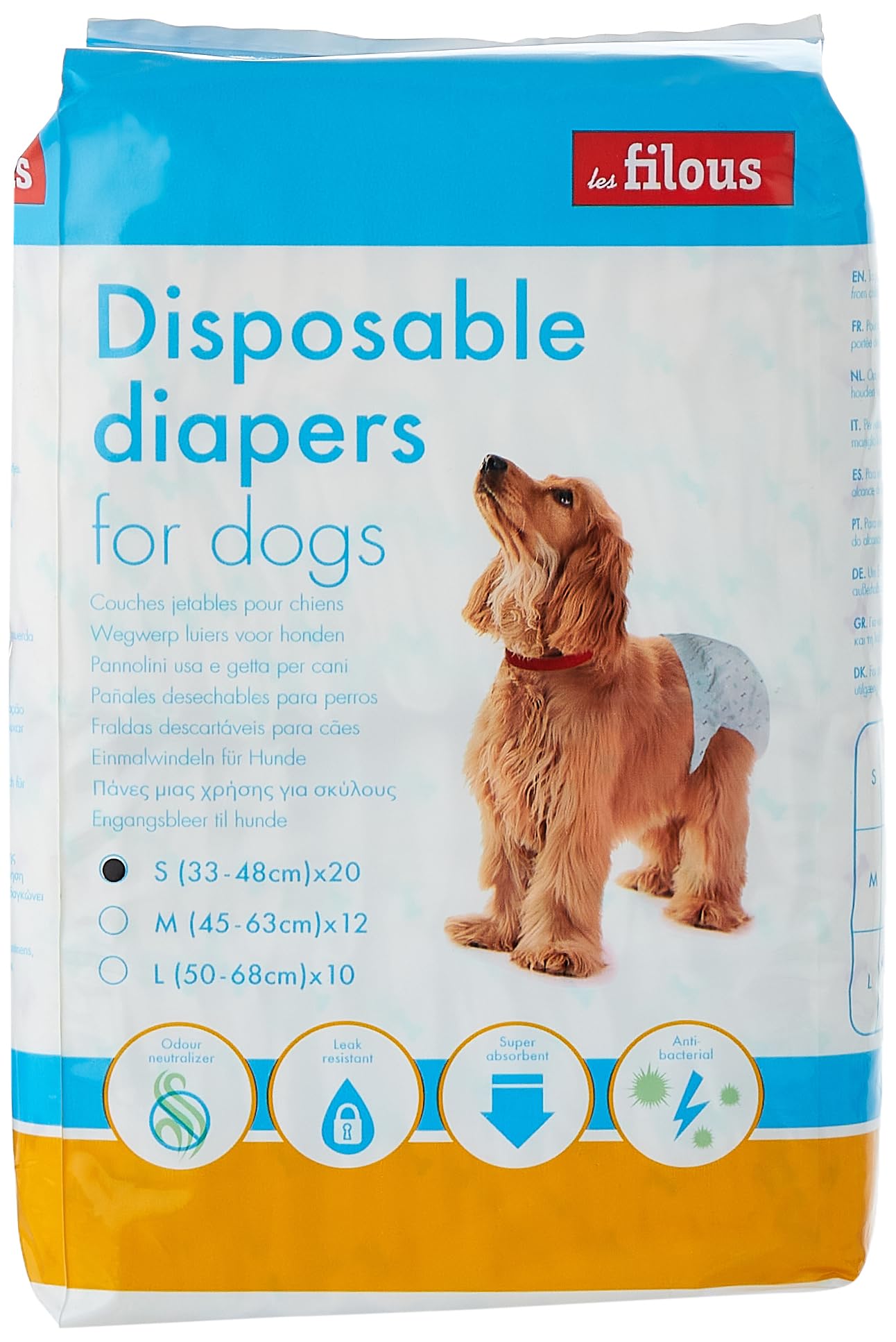 Les Filous Disposable Diapers for Dogs (20 Units) Disposable Dog Diapers Ultra Protection Diapers for Dogs in Heat, Excitable Urination, or Incontinence (Small)