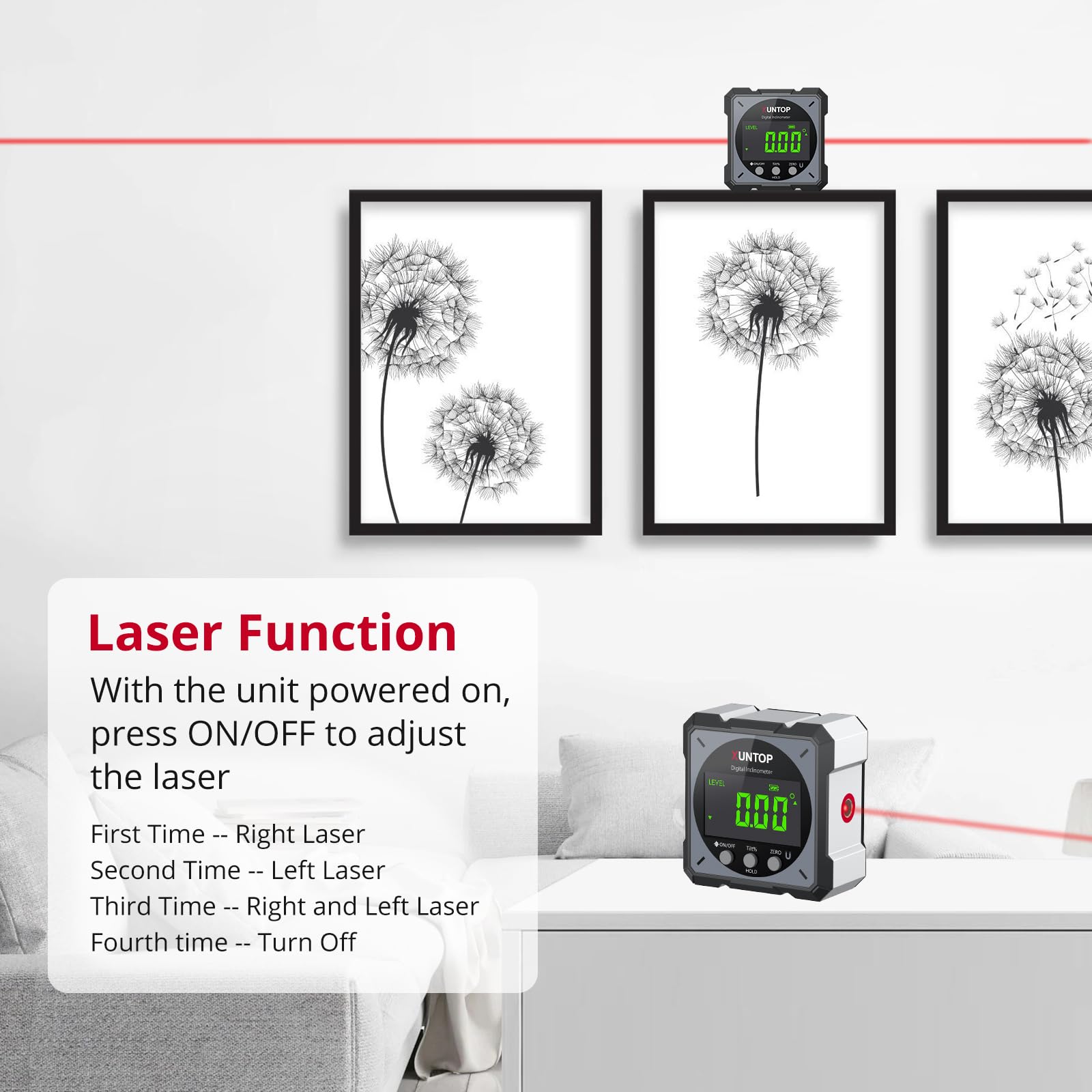 XUNTOP Rechargeable Digital Inclinometer Laser with 4