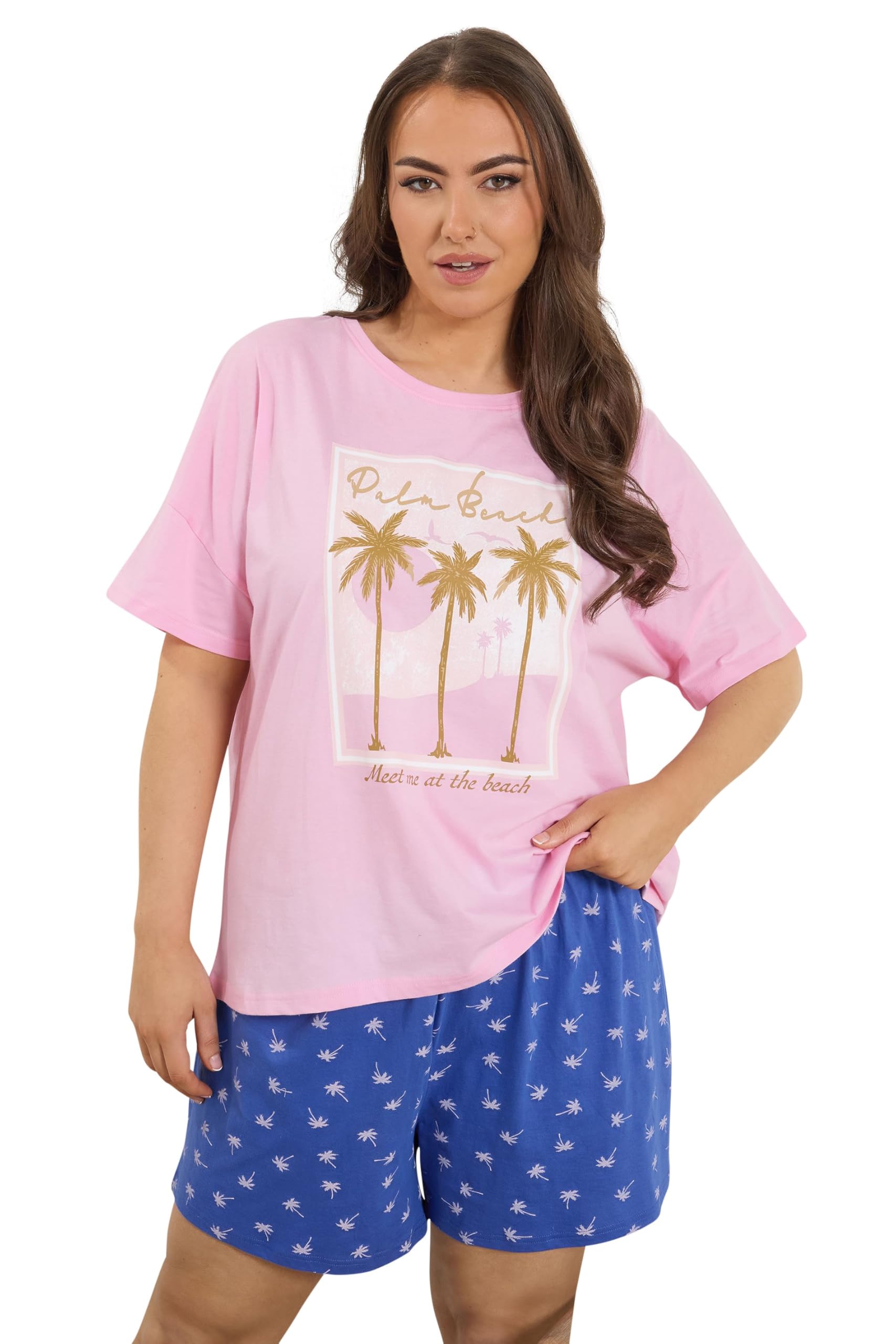 Curve Natural Brown & Blue Stripe Pyjama Shorts - Women's - Plus Size Curve-image-38