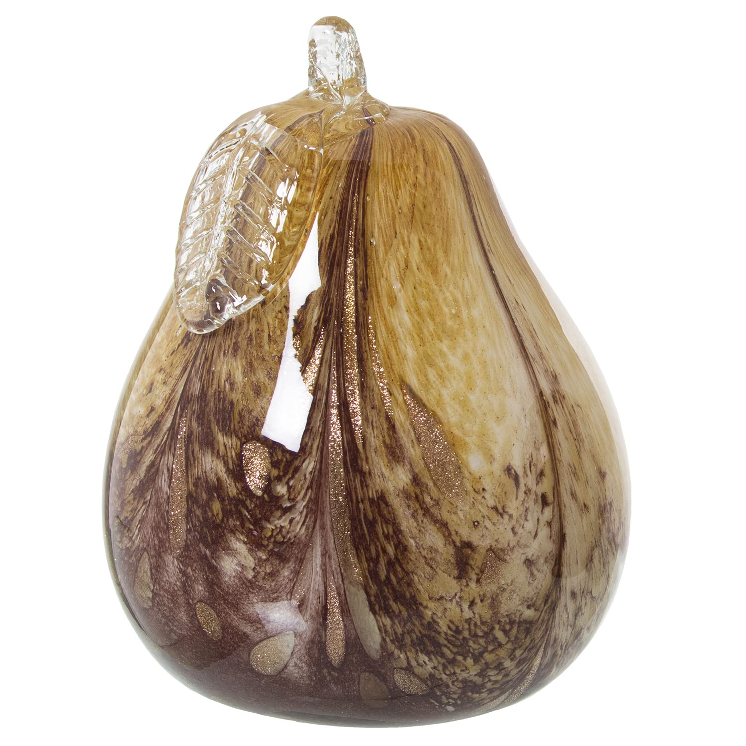 Poire en cristal sablé 17cm sur table basse de salon