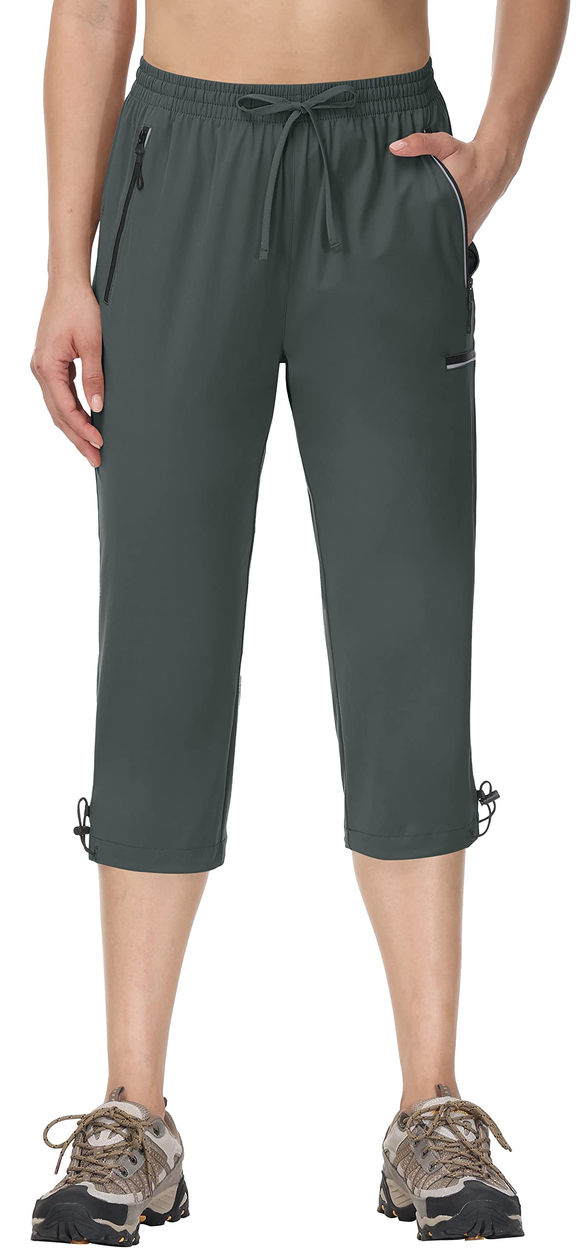 Photo 1 of Cakulo Women's Hiking Cargo Capris Pants Water Resistant Lightweight Waterproof Plus Size Outdoor Safari Travel Workout Activewear Golf Crop Pants with Zipper Pockets Grey S