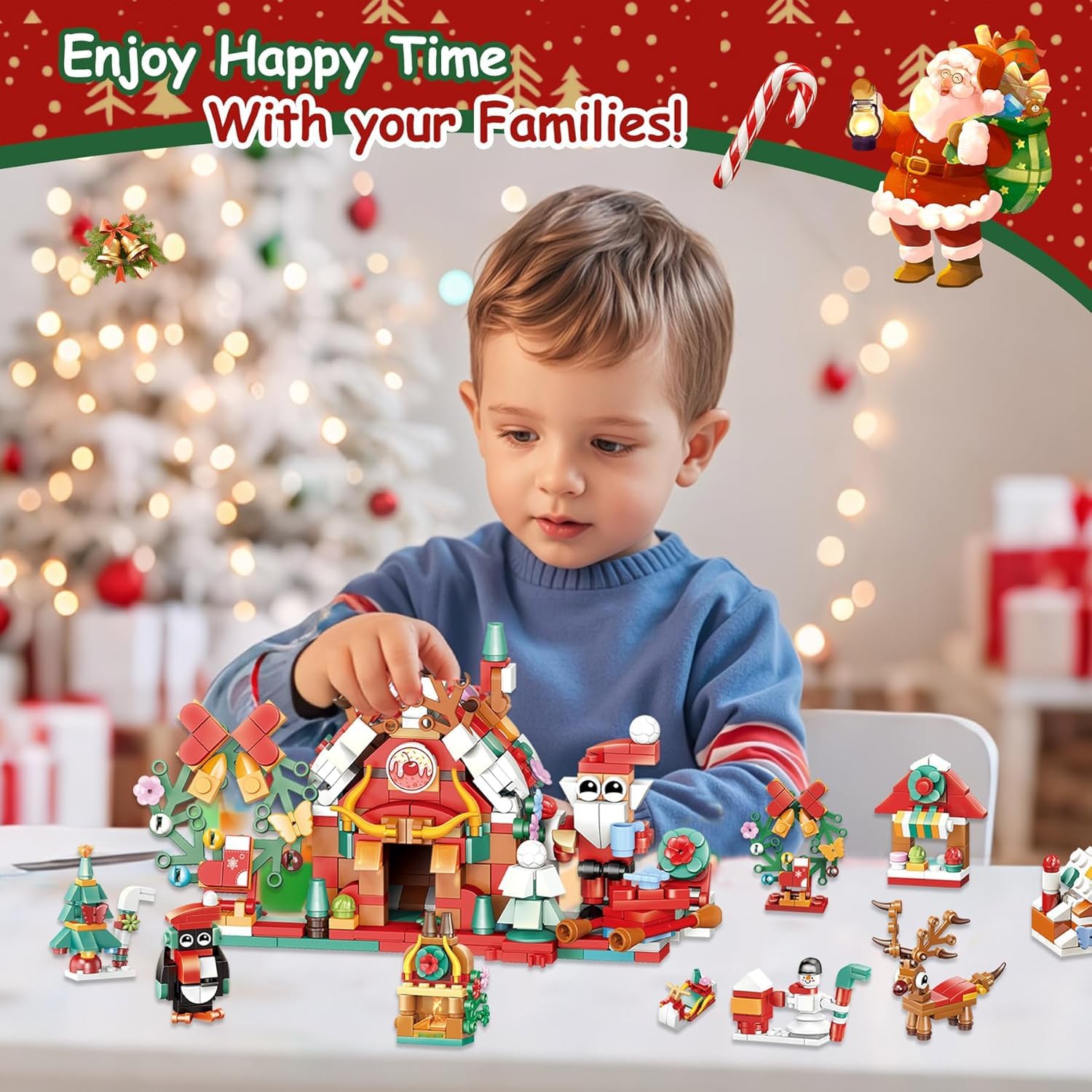 KAHEIGN Calendario de Adviento 2025, Cuenta Regresiva de Navidad de 24 Días con 895 Piezas 12 En 1 Trineo de Papá Noel Casa de Postres Bloques de Construcción para Navideños Regalos Fiesta Decoración — view 6