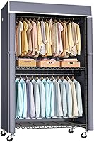 Vista 1 de FUTASSI Perchero negro con cubierta gris, armarios con ruedas P1C, perchero de metal para colgar ropa, armario de almacenamiento de ropa, 36.2