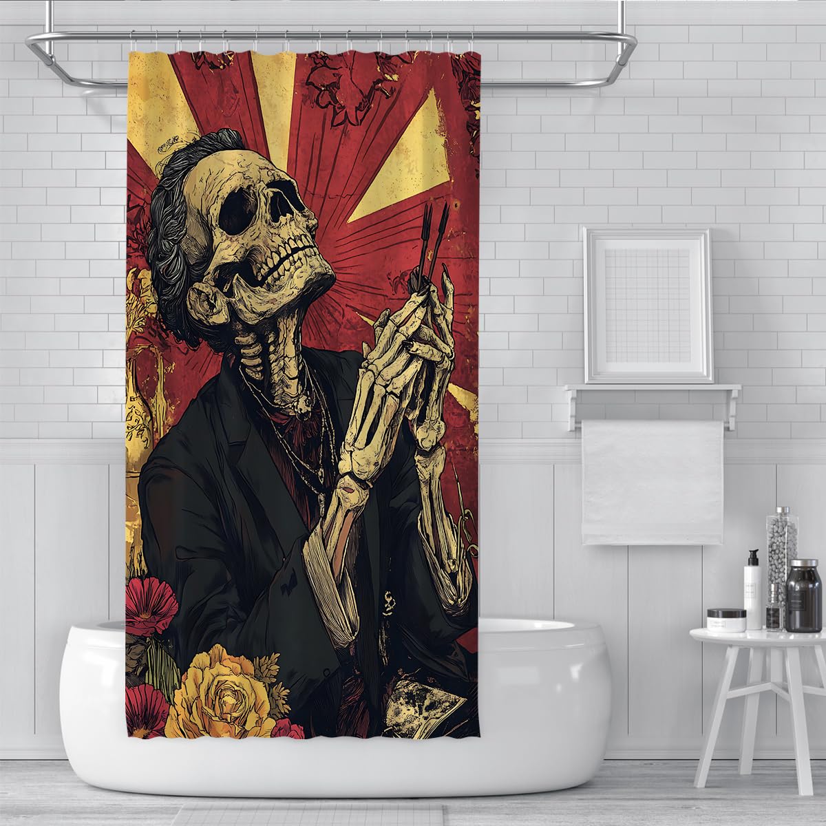 Tende Doccia Scheletro Gentiluomo Retro Gotico Halloween 200x200cm