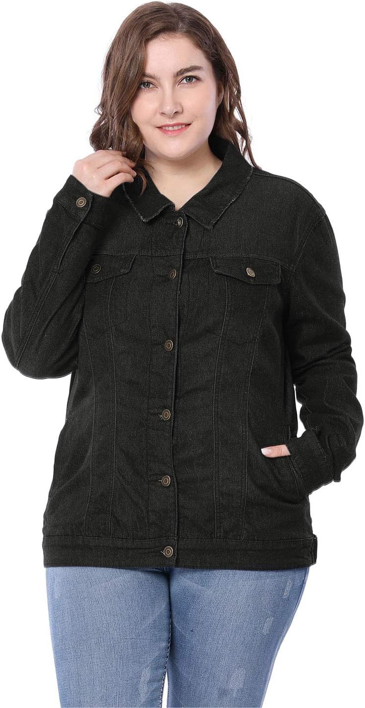 uxcell Women's Plus Size Jean Jacket Stitching Button Front Washed Western Outfit Denim Jacket - Image 4