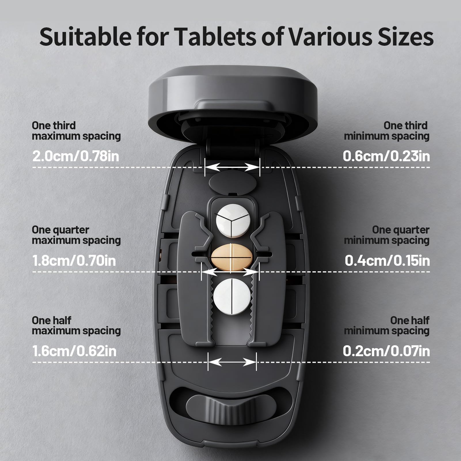 Taglia Pillole, Taglia Pillole di Precisione, Dividi Pastiglie, Tagliapillole Precisione in 2 e 4, Taglia Pastiglie Uso Quotidiano/Viaggio, Adatto a Tablet di Tutte Dimensioni(Nero)