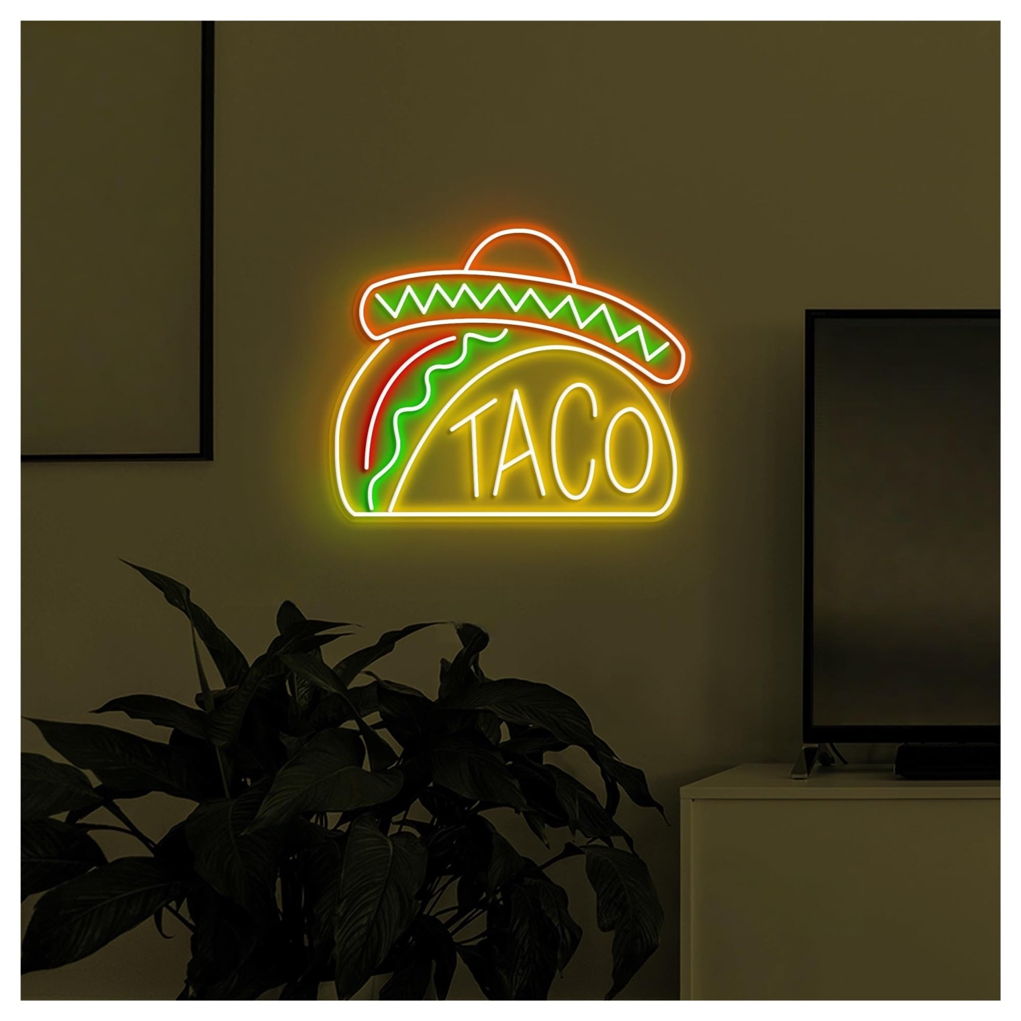 Decoración Lámparas Letrero De Neón Taco, Ideal Para Restaurantes Comida Rápida, Con Brillo Ajustable 50cm