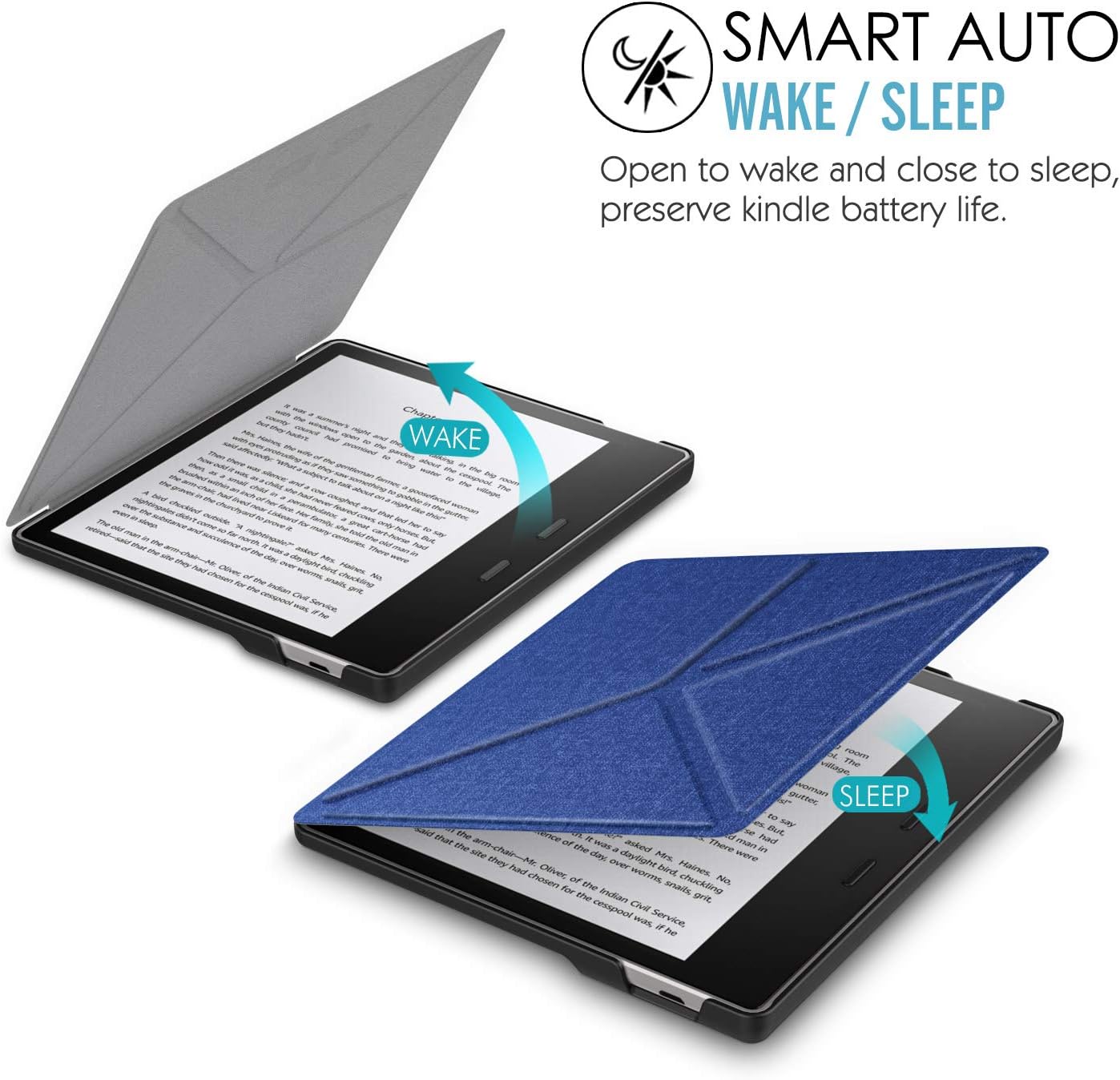 MoKo Case Fits All-New 7“ Kindle Oasis (9th and 10th Generation ONLY, 2017 and 2019 Release), Hands-Free Slim Shell Origami Stand Protective Cover with Auto Wake/Sleep - Denim Indigo