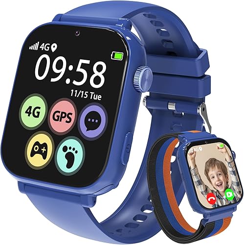 AXYWINBO Kids smart Watches for Boys Girls 4g GPS Call Text-Smart Watch for Kids Game Camera Pedometer Alarm Clock Calculator-Kid Watches Gifts for Boys Girls 4-12 Blue