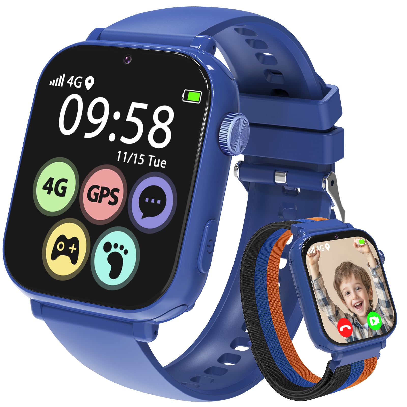 Photo 1 of AXYWINBO Kids smart Watches for Boys Girls 4g GPS Call Text-Smart Watch for Kids Game Camera Pedometer Alarm Clock Calculator-Kid Watches Gifts for Boys Girls 4-12 Blue