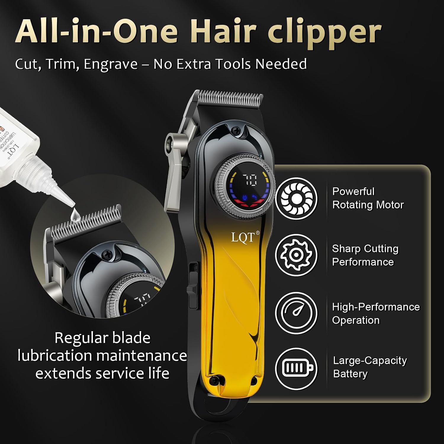5-in-1 Professional Hair Clipper Set, Gradient Golden Cordless Trimmer Kit with LED Display, Includes Men's Beard Trimmer, Electric Shaver & Nose Hair Trimmer to Father Husband Boyfriend Son Gift