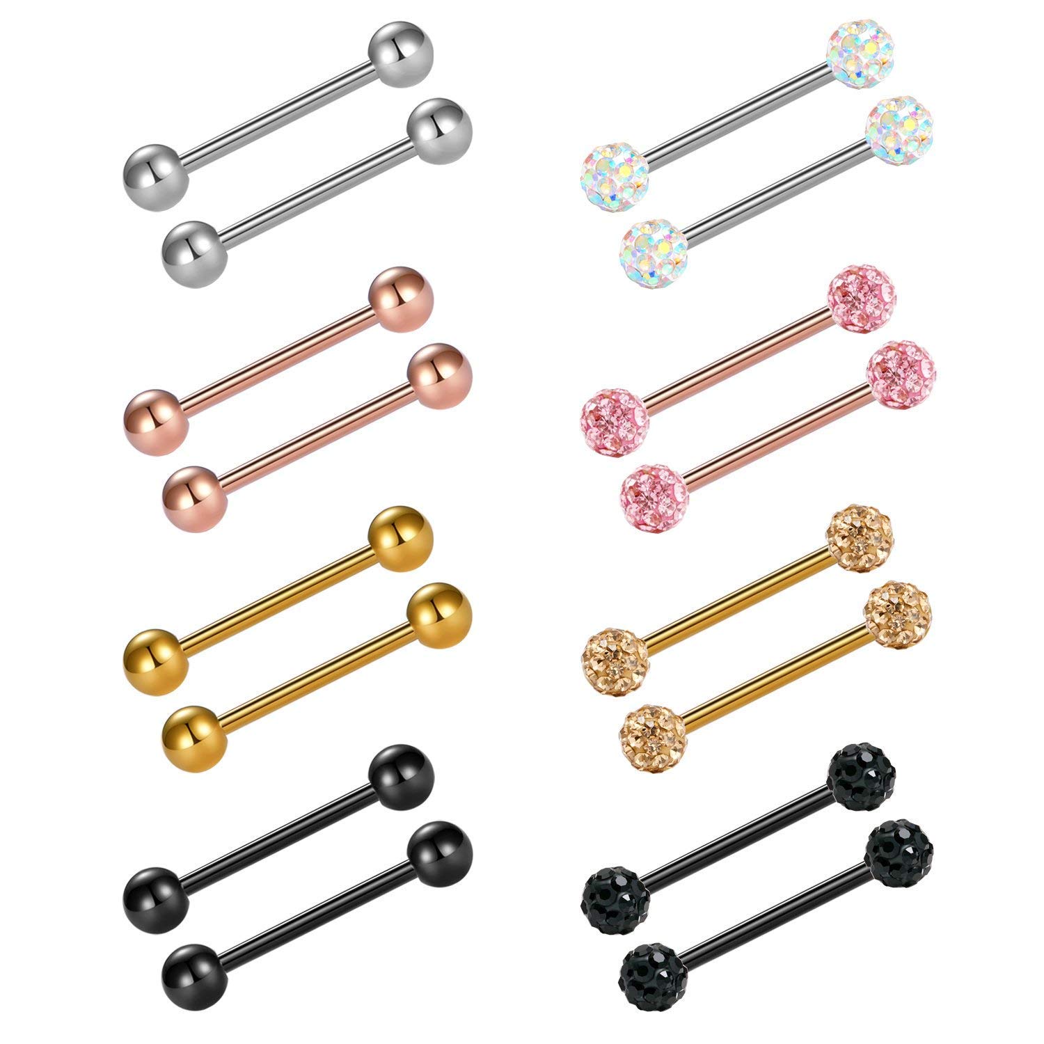 incaton 14G Anillos de la lengua Pezón recto Barbells Acero quirúrgico Joyería piercing del cuerpo 12mm 14mm 16mm18mm