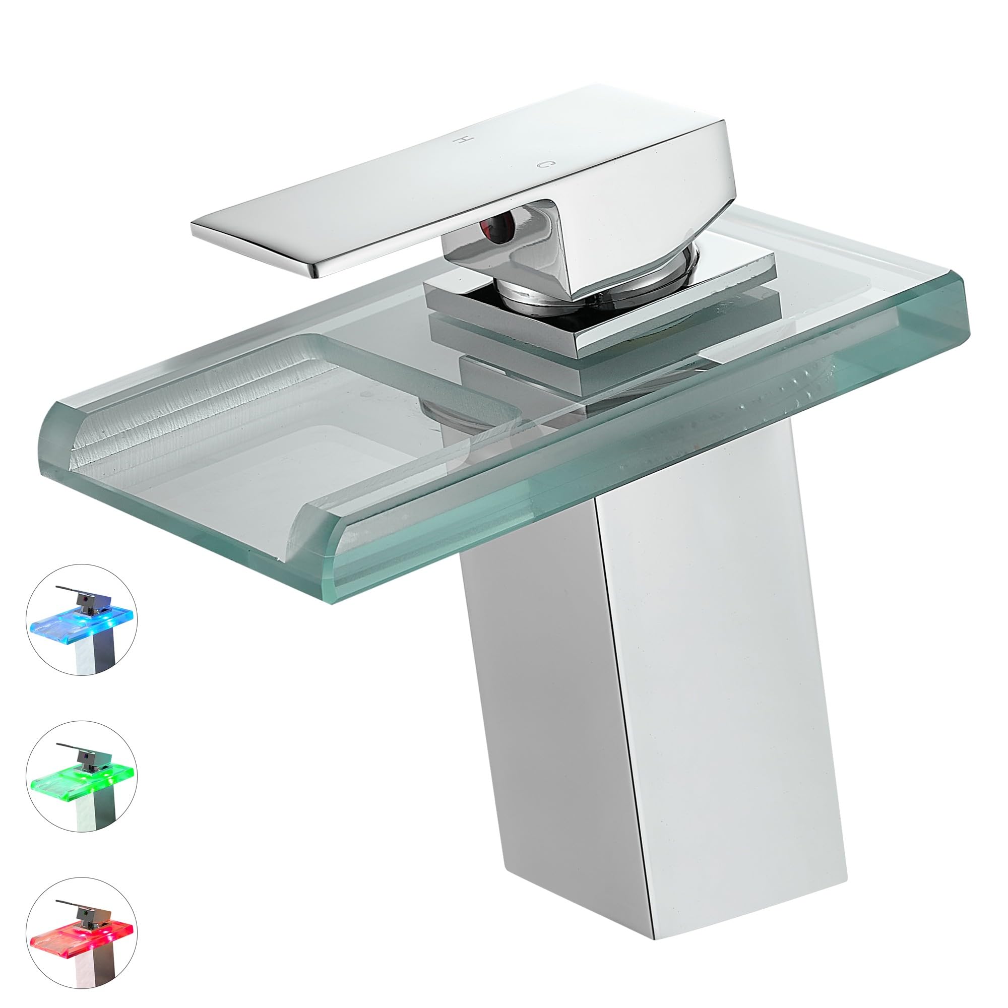 SOLEO Robinet mitigeur design bec cascade à LED lumineuses chrome brillant