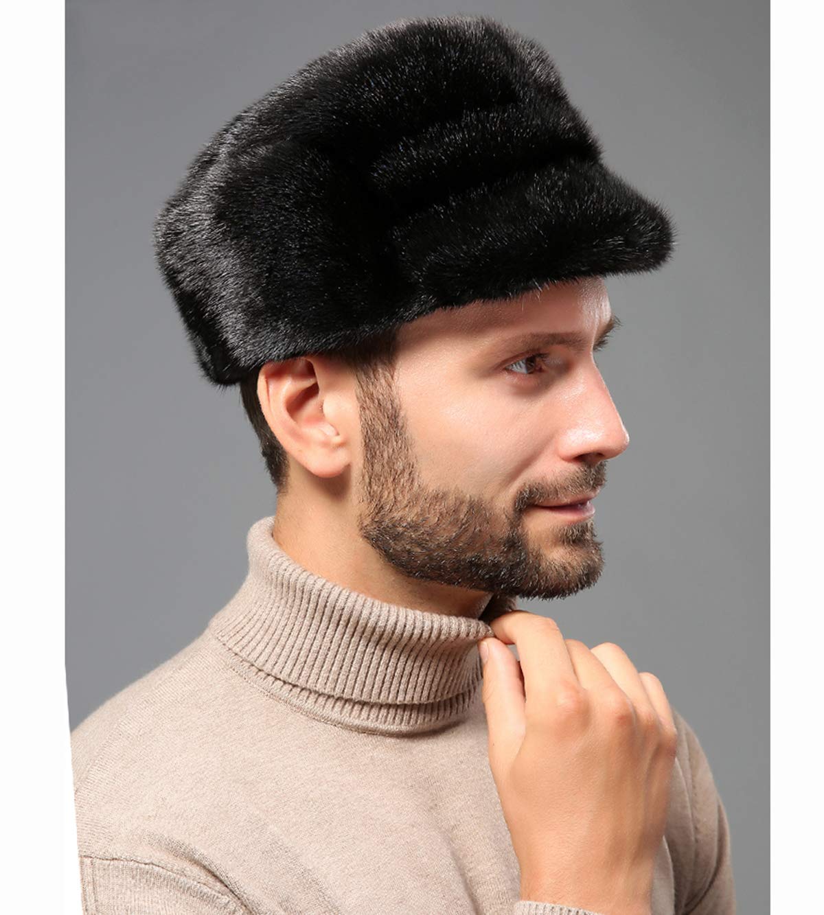 Hat Men's Genuine Mink Hair Hat Snow Hat Ushanka Winter Warm Outdoor (Black 3)