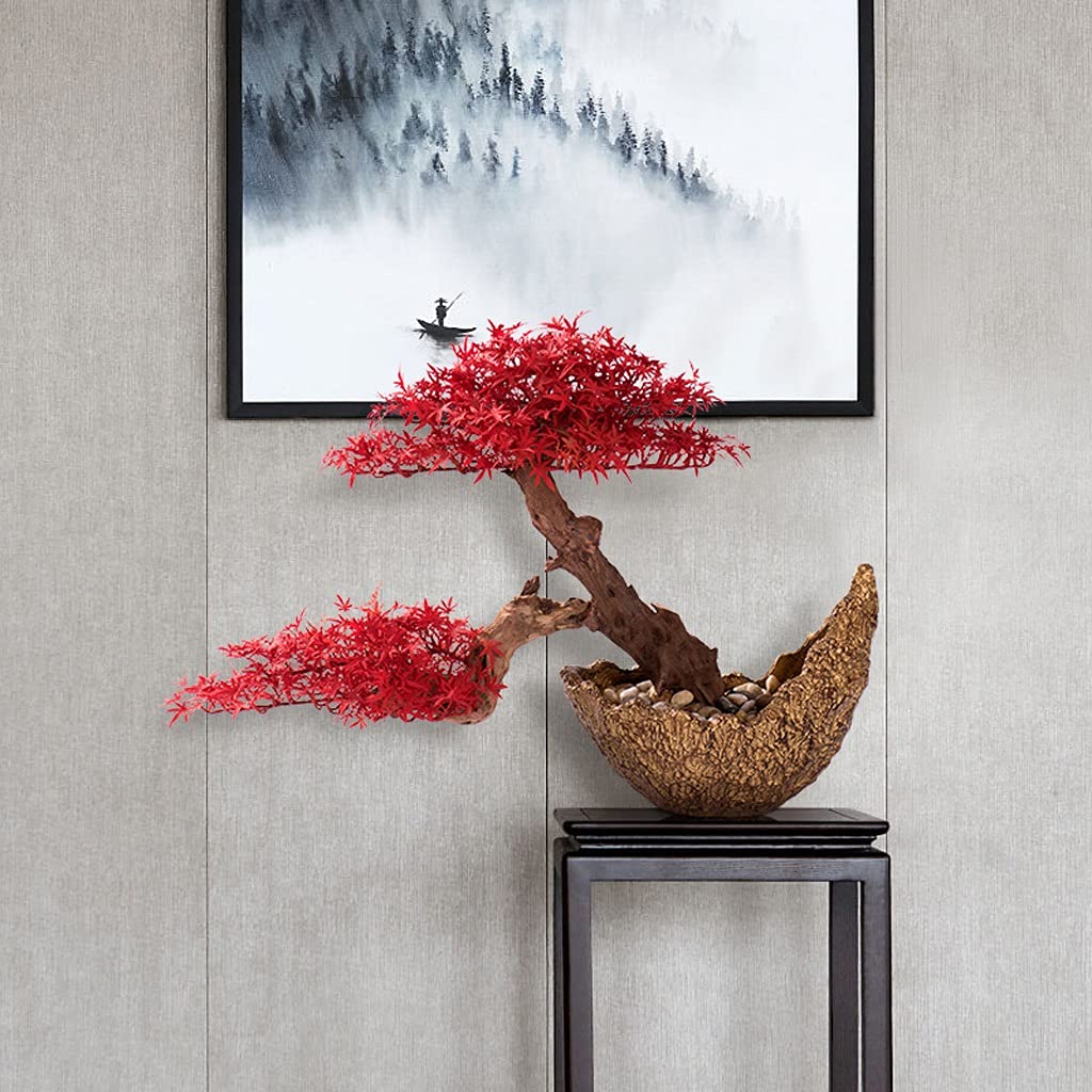 Bonsai Pianta Simulazione Benvenuto Pino Red Maple Leaf Tree Bonsai Artificiale Casa Vaso Corridoio Portico Pianta in stile giapponese Pianta in vaso Ornamenti in vaso Pianta Artificiale Bonsai
